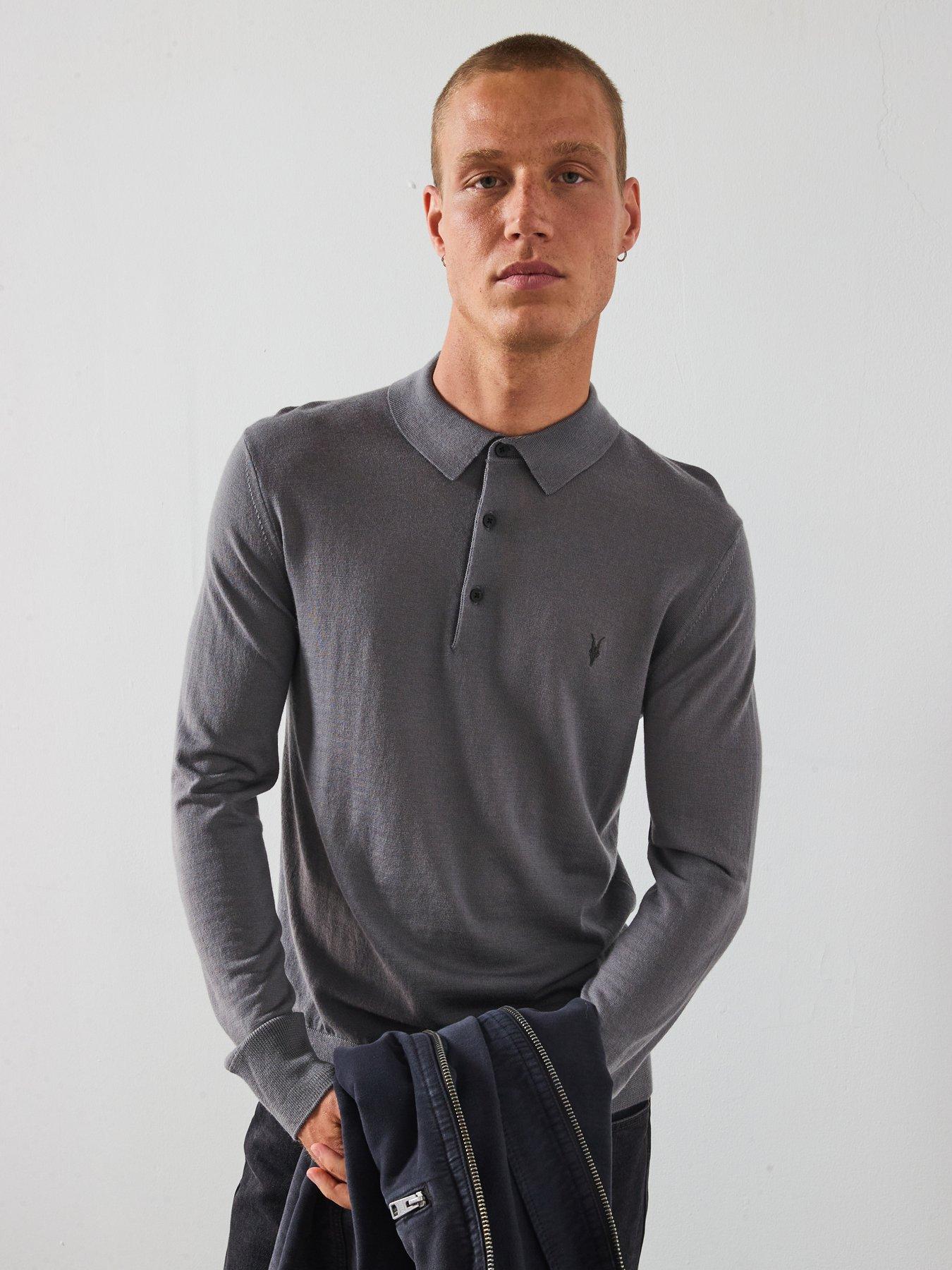 AllSaints All Saints Mode Merino Long Sleeve Crew Neck Knitted Polo Jumper - Grey