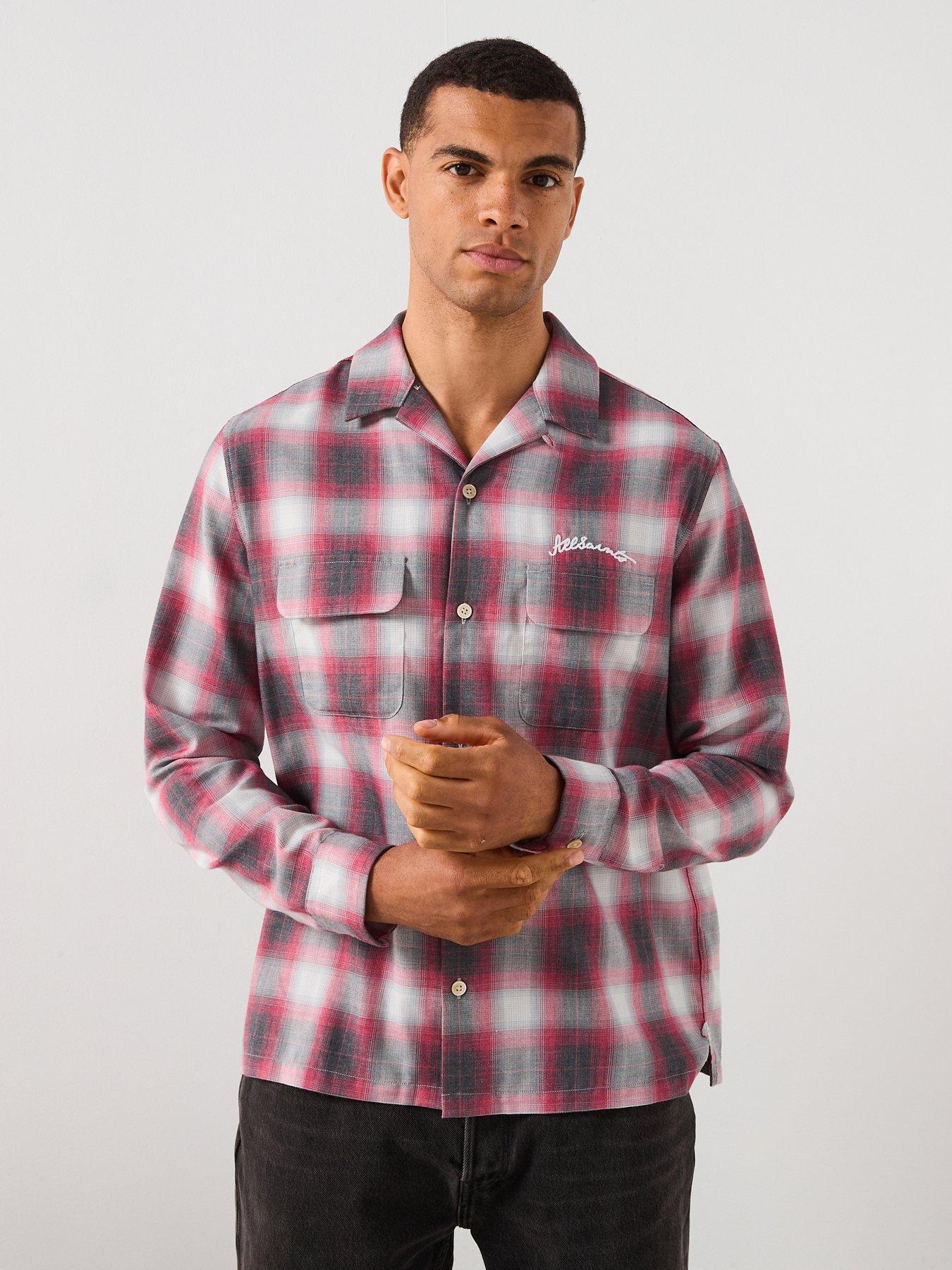 allsaints-all-saints-shams-long-sleeve-check-casual-shirt-red