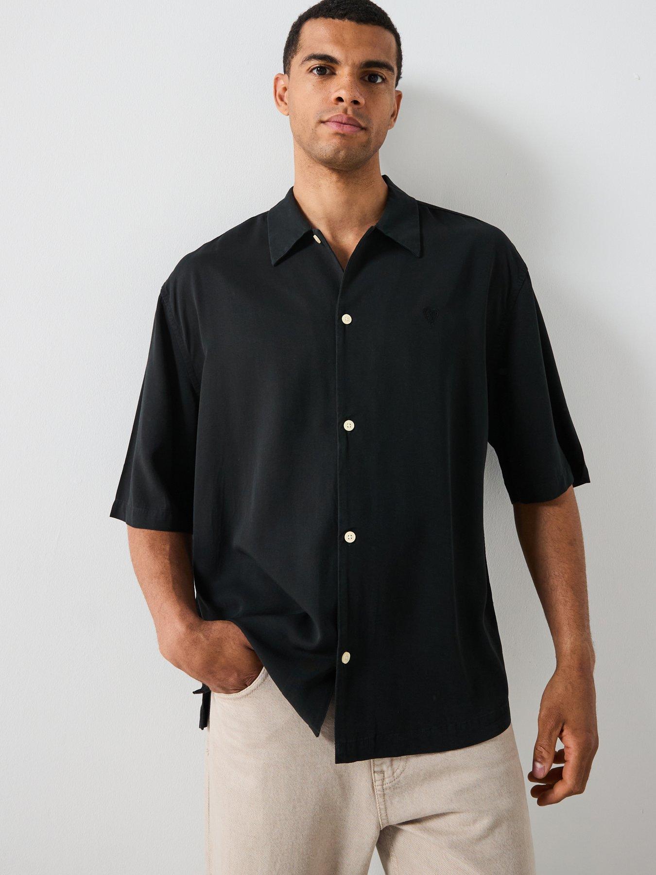 Image 1 of 6 of AllSaints All Saints Rialto Short Sleeve Cuban Collar Shirt - Black