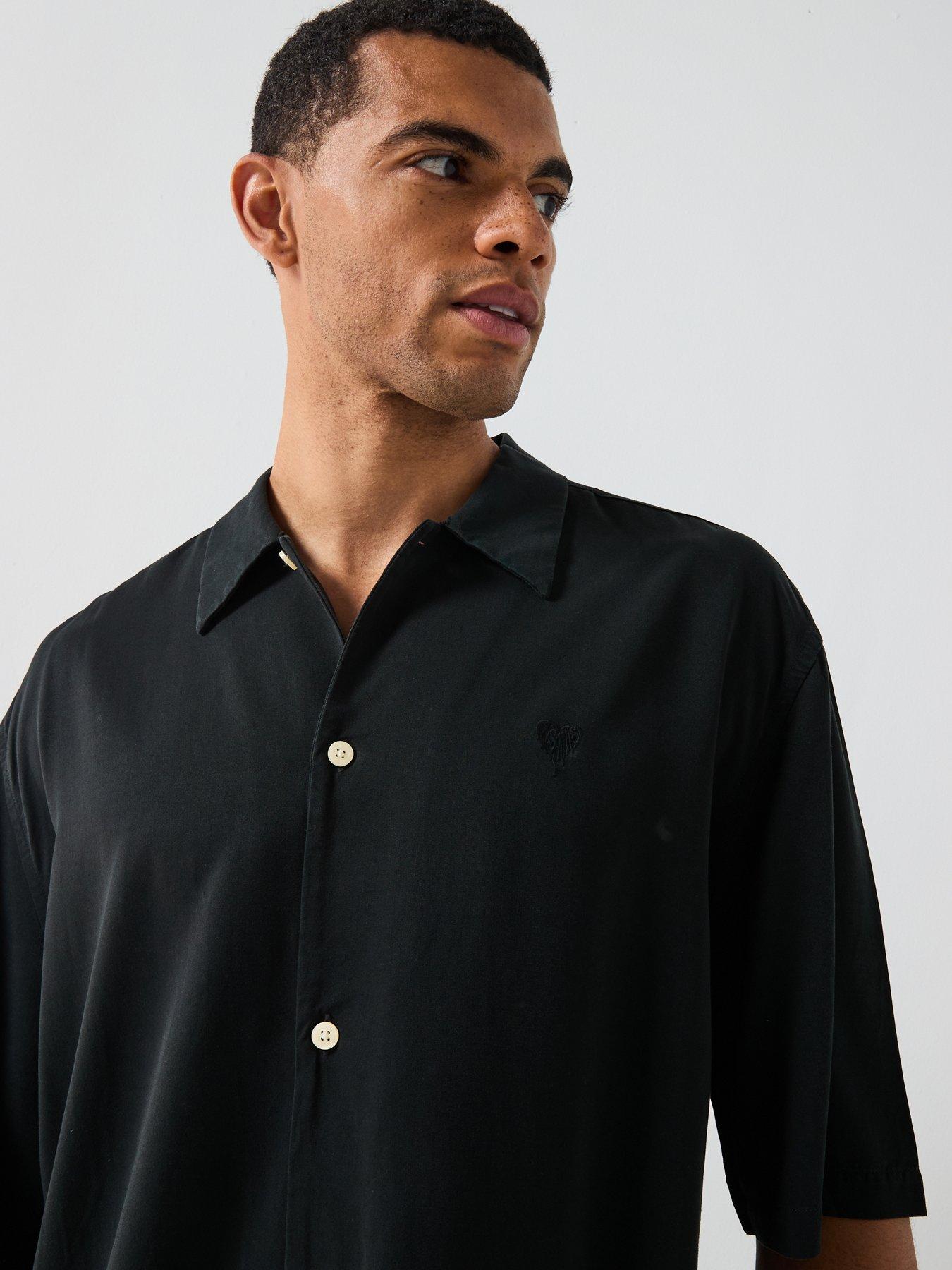 Image 4 of 6 of AllSaints All Saints Rialto Short Sleeve Cuban Collar Shirt - Black