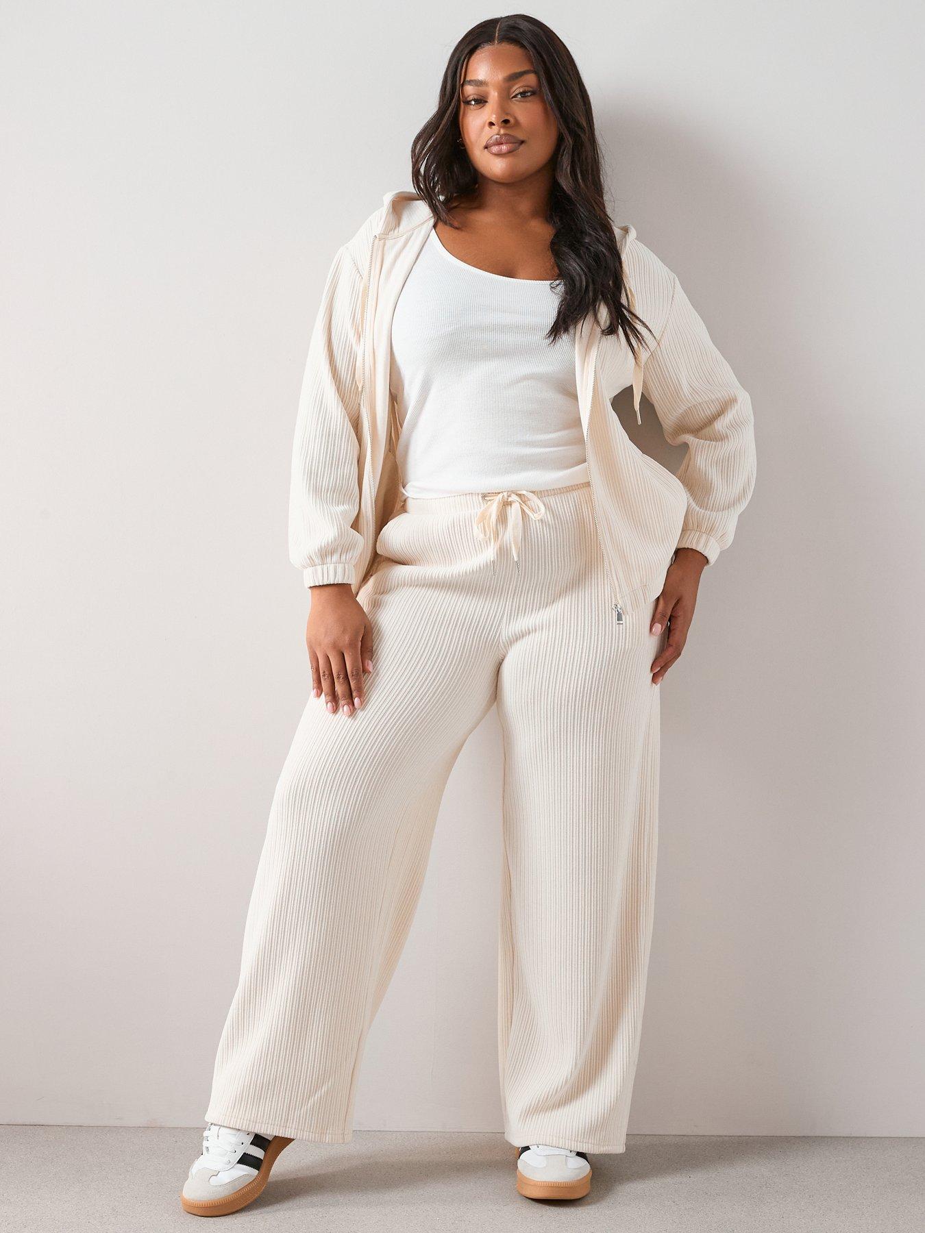 The Very Collection Curve Velour Rib Wide Leg Trouser - Cream