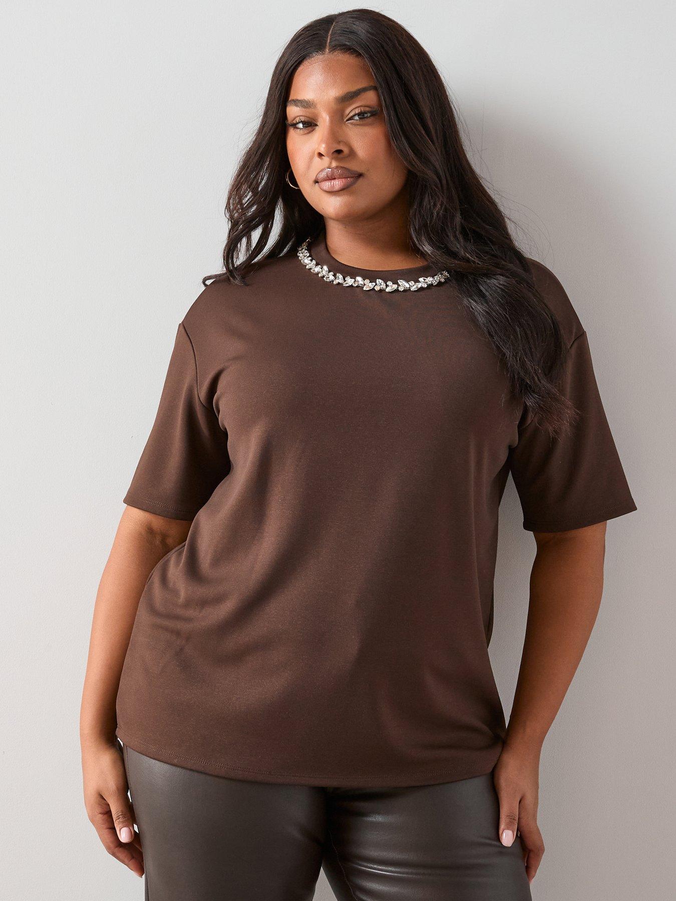 the-very-collection-curve-embellished-neckline-top-brown