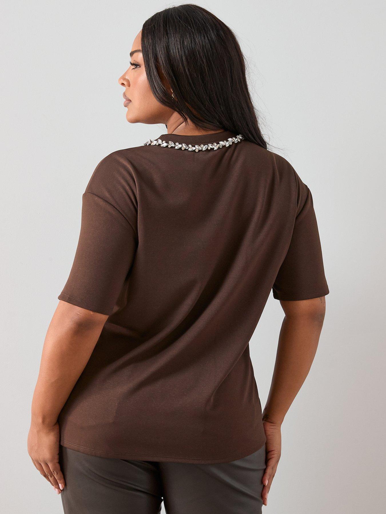 the-very-collection-curve-embellished-neckline-top-brownstillFront
