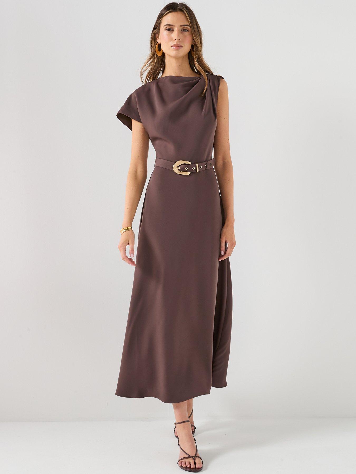 Forever New Frances Draped Glitter Midi Dress - Brown
