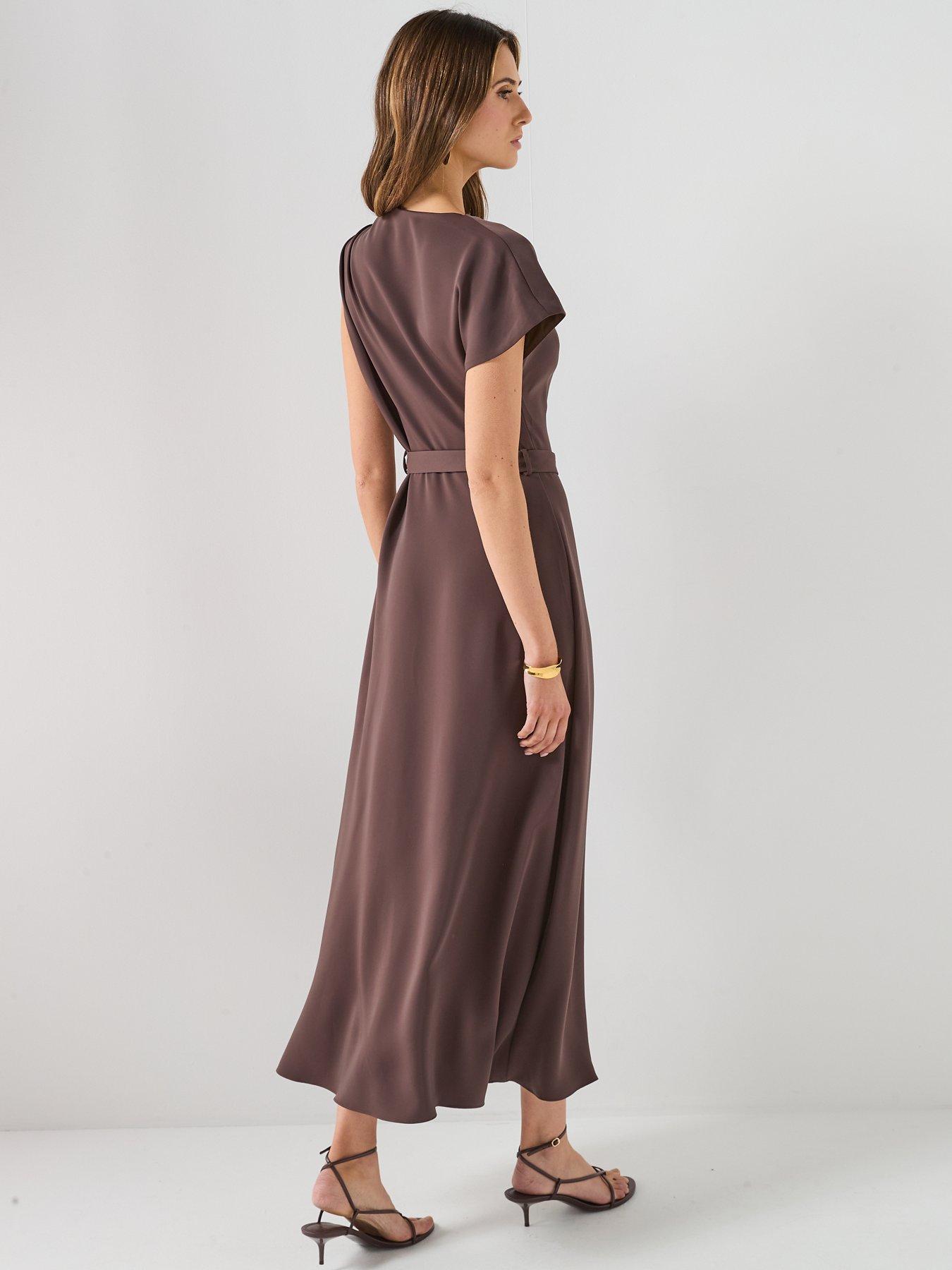 Image 2 of 6 of Forever New Frances Draped Glitter Midi Dress - Brown