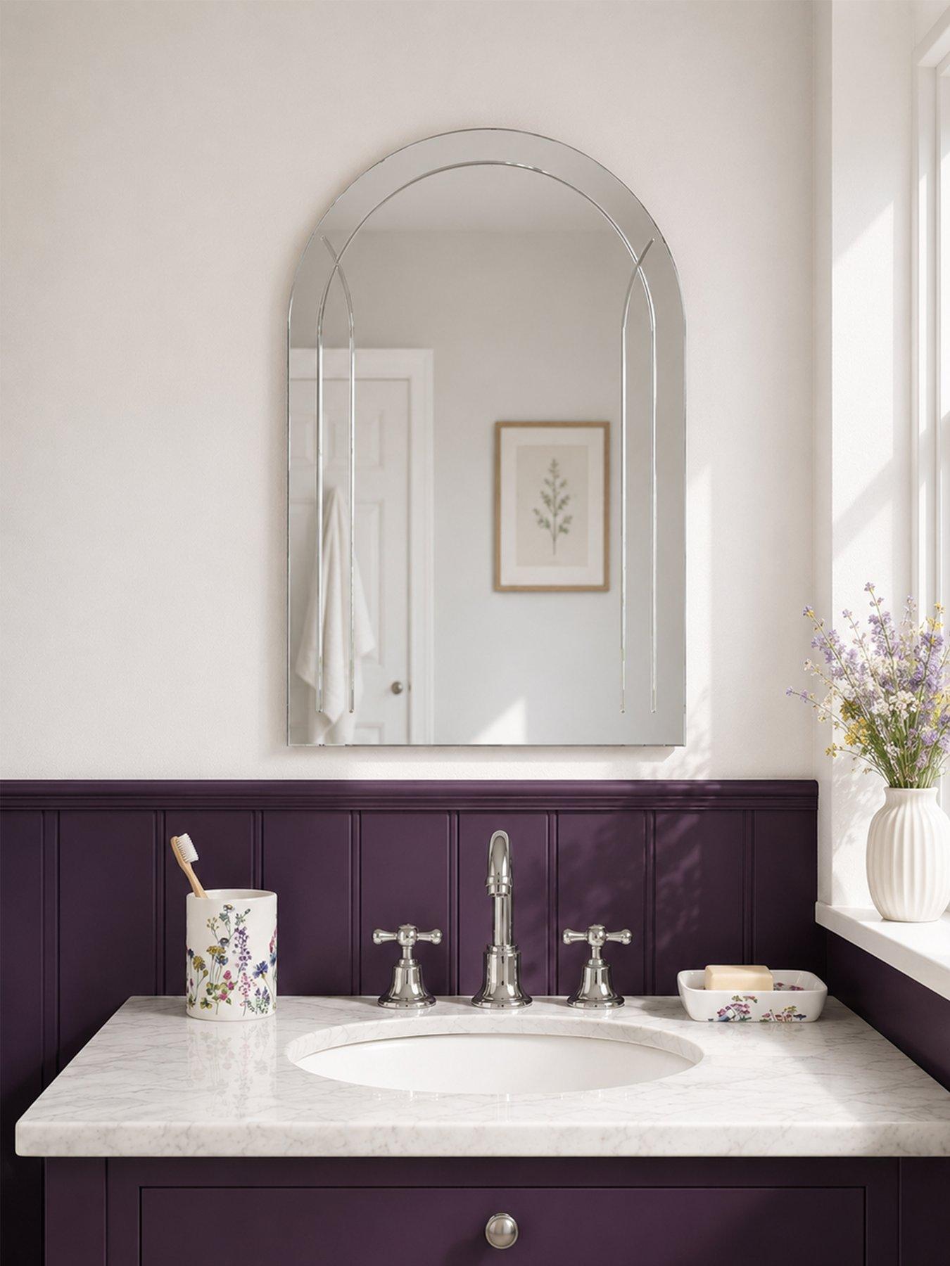 Showerdrape Soho Arched Oval Frameless Diamond Cut Bathroom Mirror 60 x 45cm