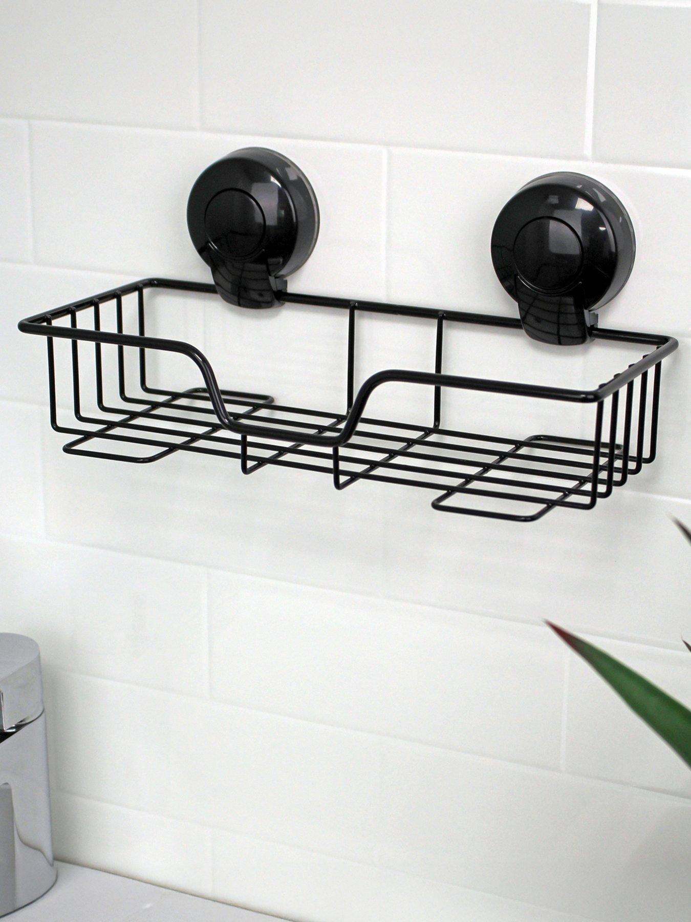 Showerdrape Suctionloc Black Suction Wall Mounted Rectangular Basket with Mounting Discs