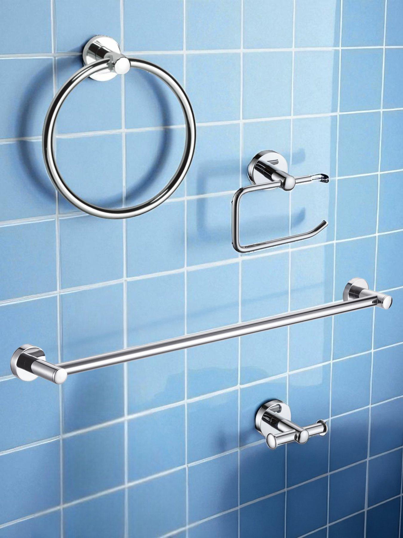 Showerdrape Modernity Chrome 4pc Set (toilet Roll Holder, Towel Ring, Robe Hook, Towel Rail)