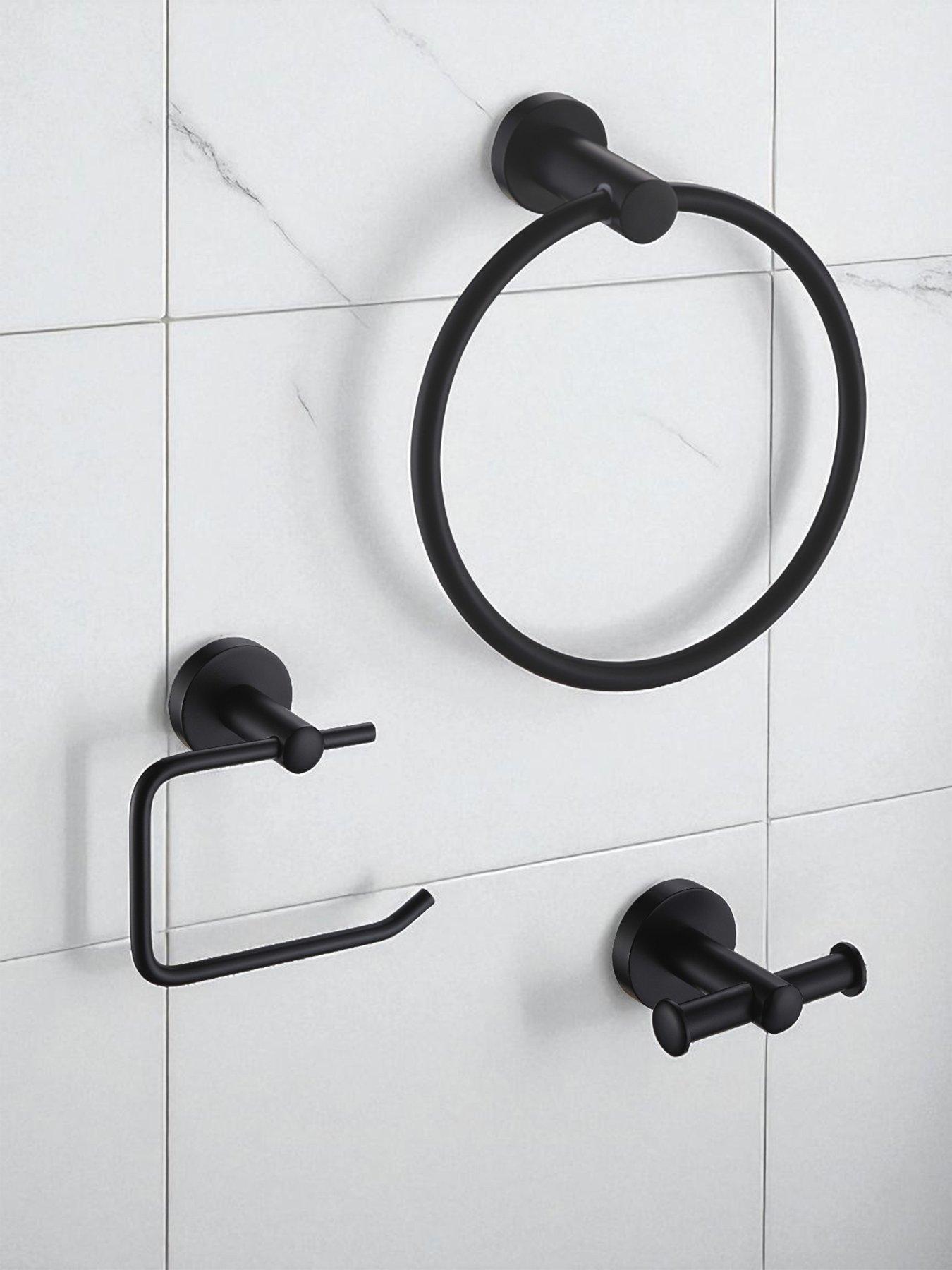 Showerdrape Modernity Black 3pc Set (toilet Roll Holder, Towel Ring, Robe Hook)