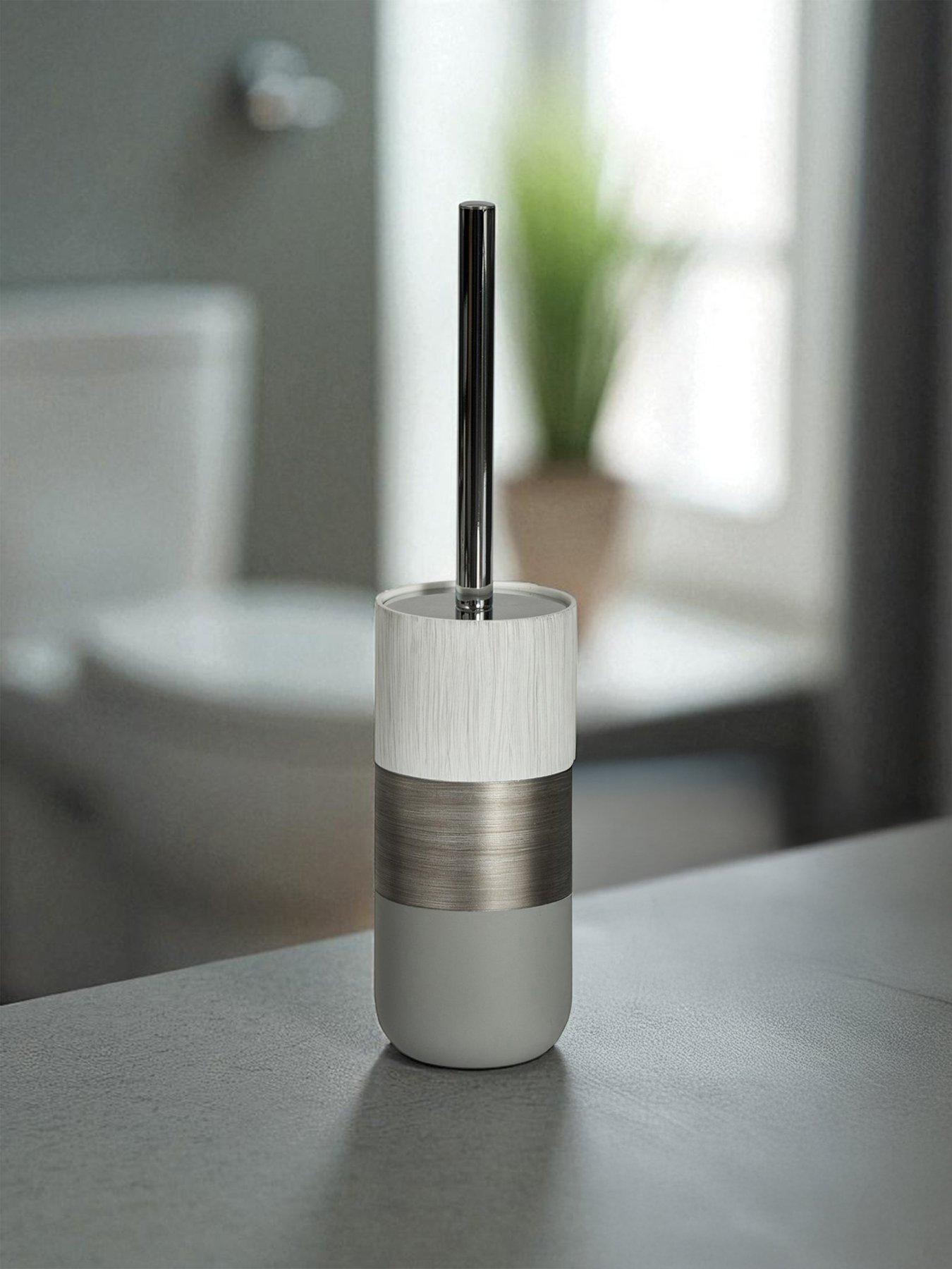 Showerdrape Luxe Grey & White Toilet Brush & Holder