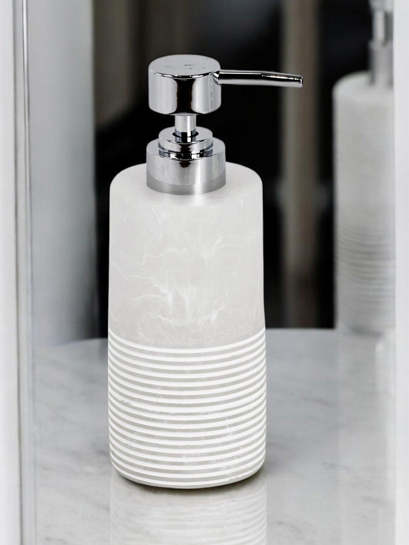 Showerdrape Bianco Frost Onyx White Striped Liquid Soap Dispenser