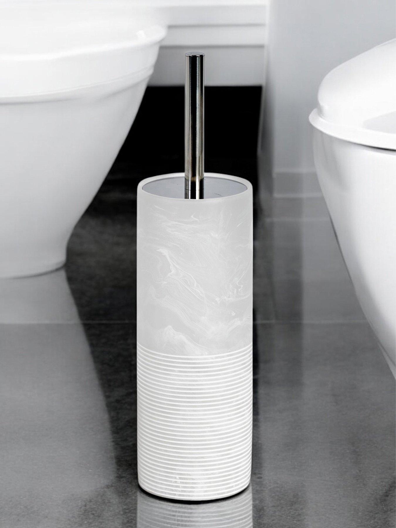 Showerdrape Bianco Frost Onyx White Striped Toilet Brush  &  Holder