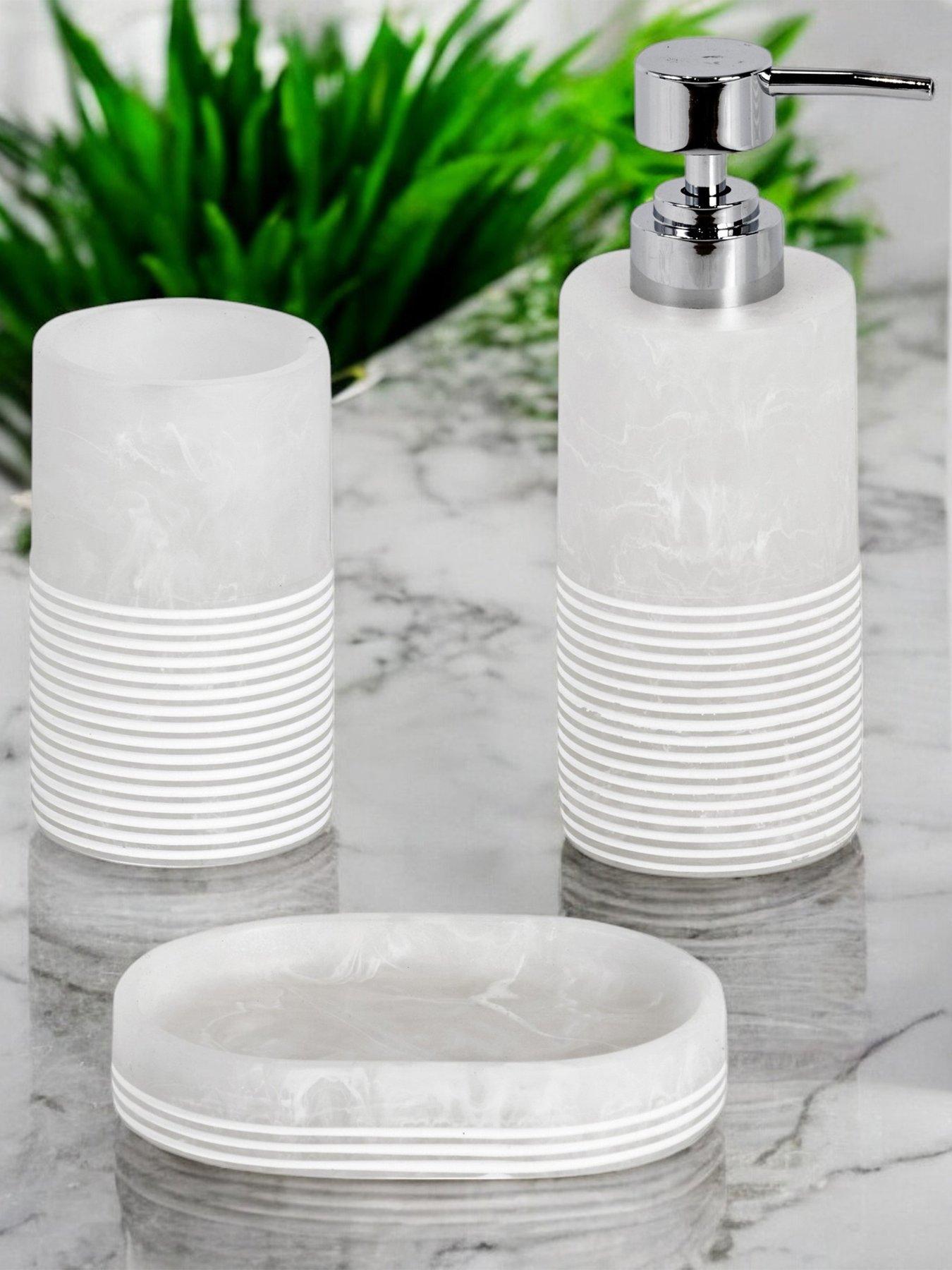 Showerdrape Bianco White Onyx Set Of 3 (soap Dish, Tumbler, Liquid Soap Dispenser)
