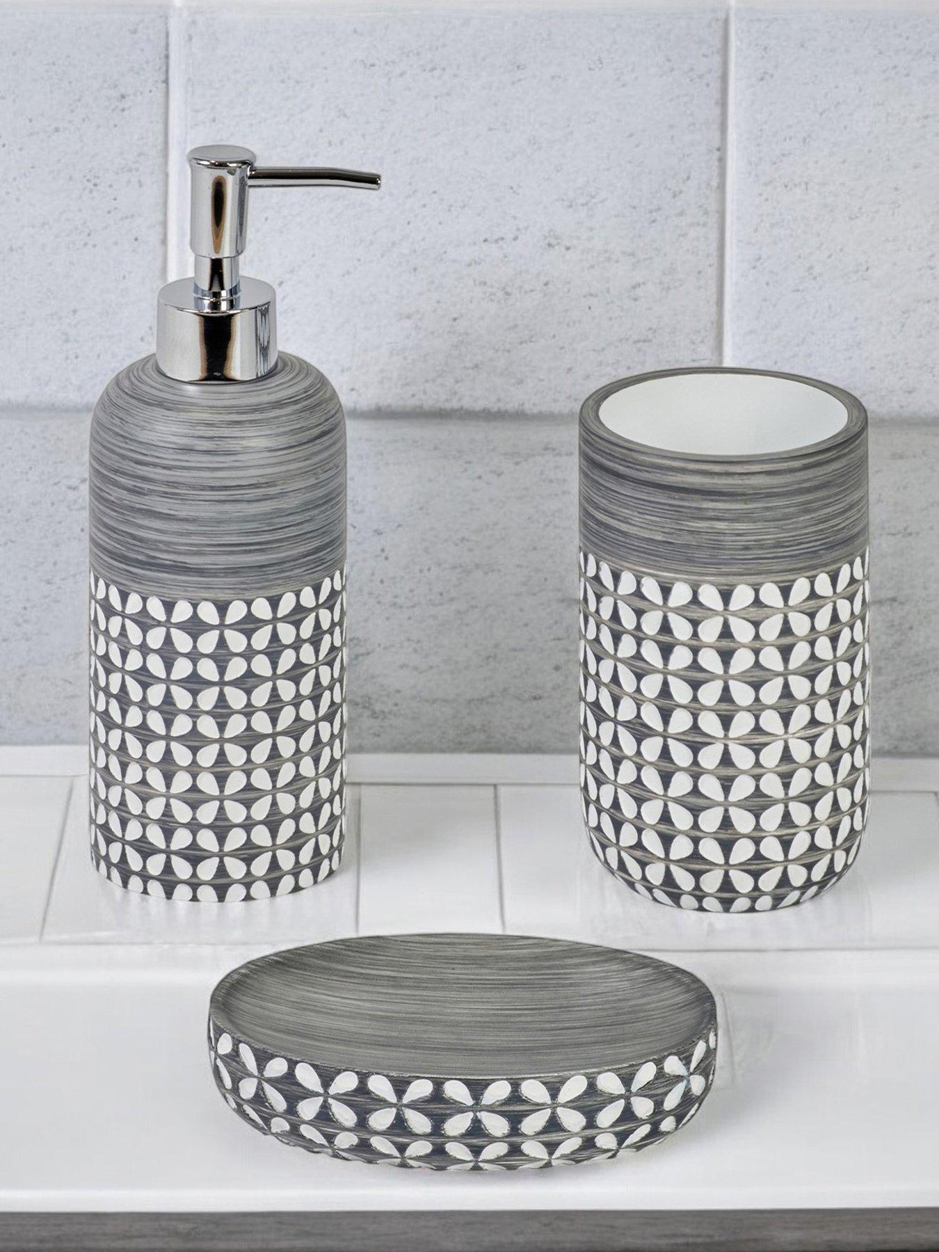 Showerdrape Ravello Grey  &  White Set Of 3 (soap Dish, Tumbler, Liquid Soap Dispenser)
