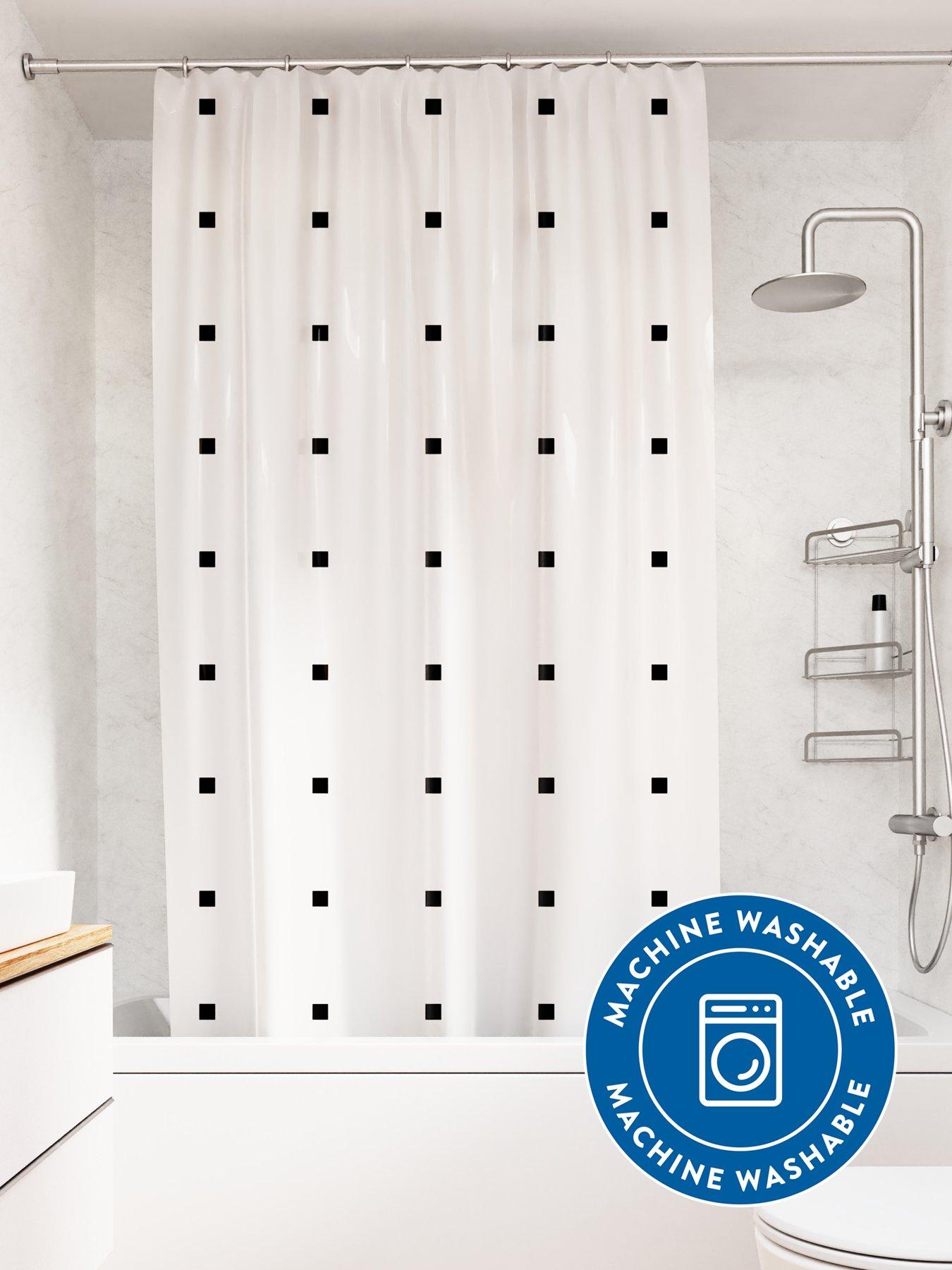 croydex-white-with-black-square-dots-shower-curtaindetail