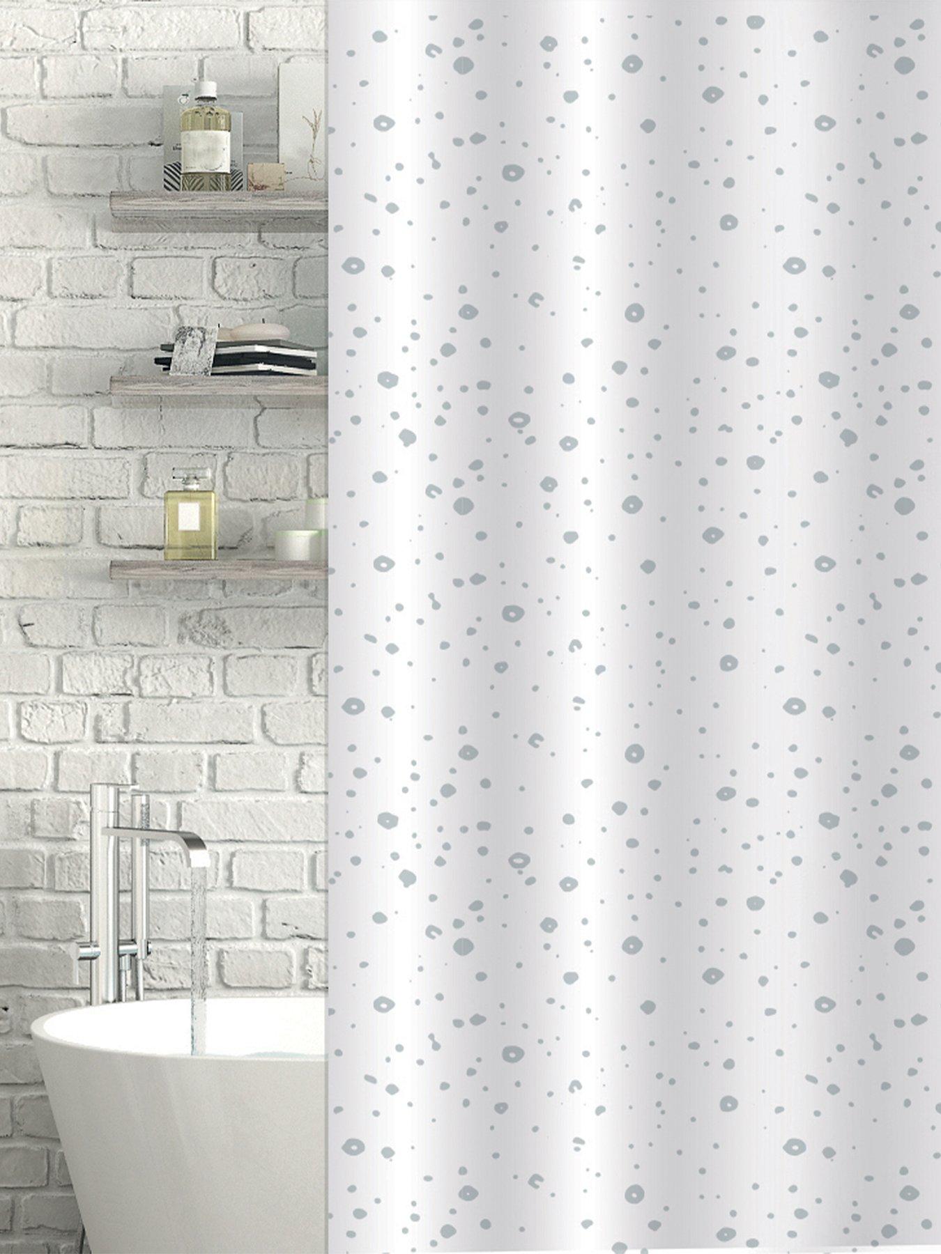 Image 1 of 3 of Showerdrape Droplets White & Grey Shower Curtain