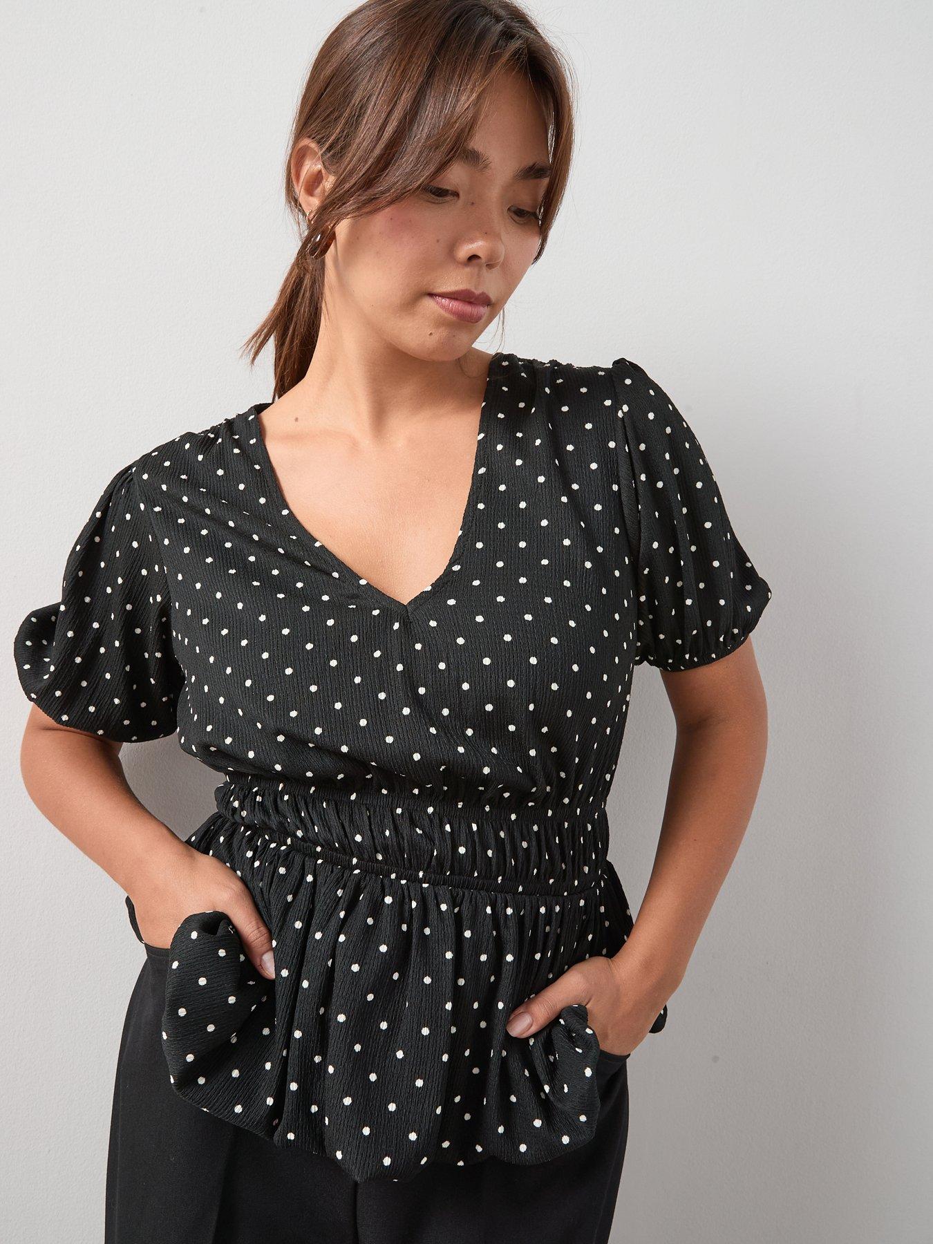 V by Very Curve Spot Bow Peplum Top - Print
