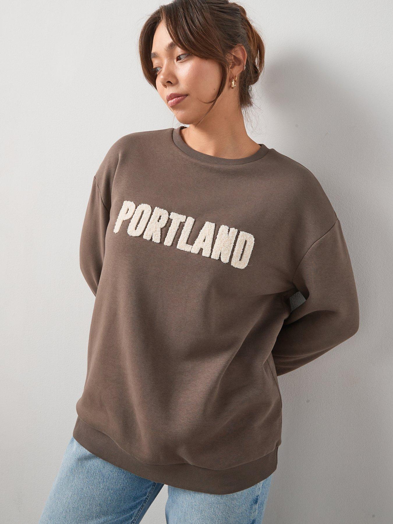 V by Very Curve Slogan Longline Sweatshirt - Brown