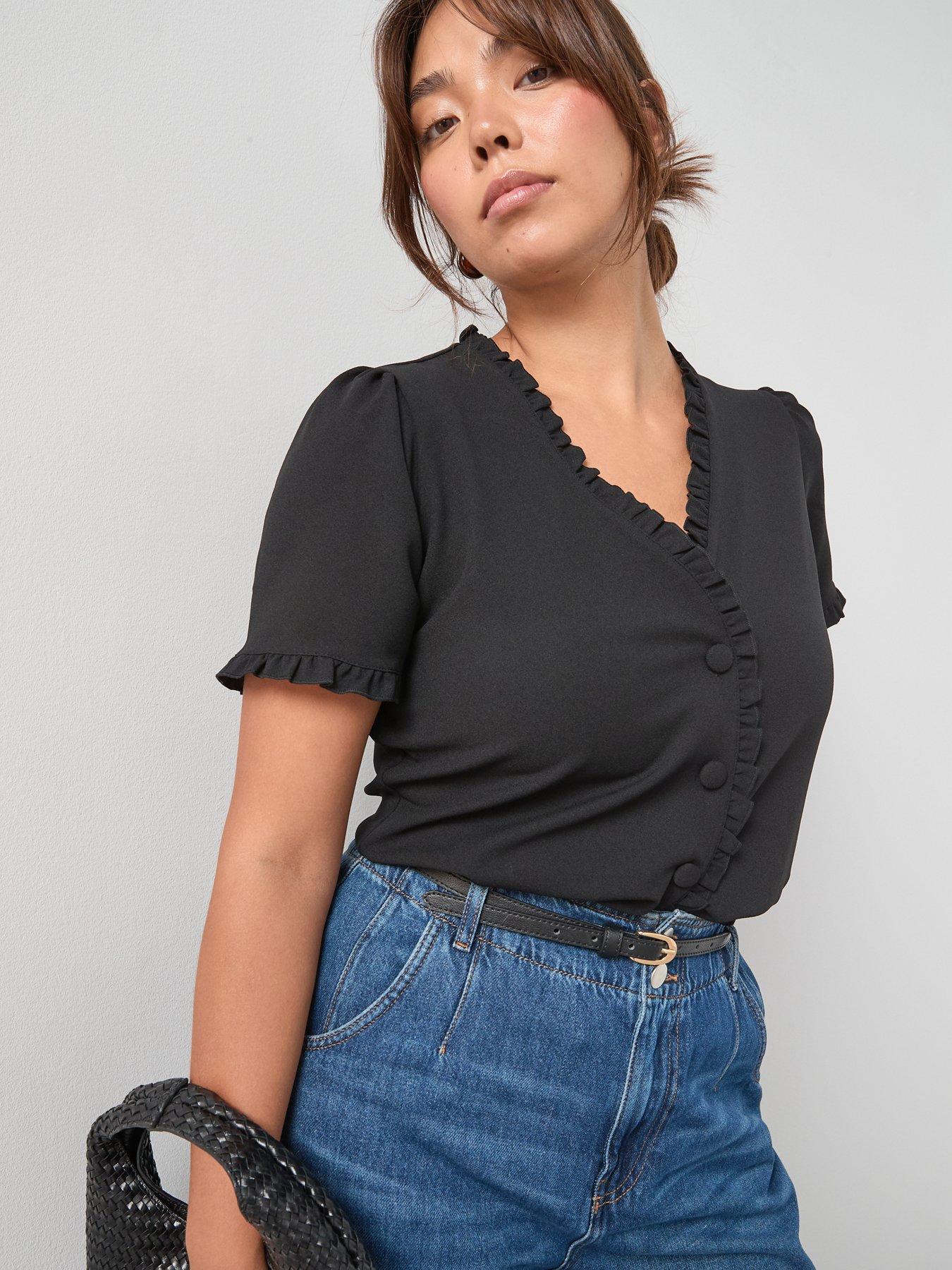 v-by-very-curve-frill-trim-button-top-black