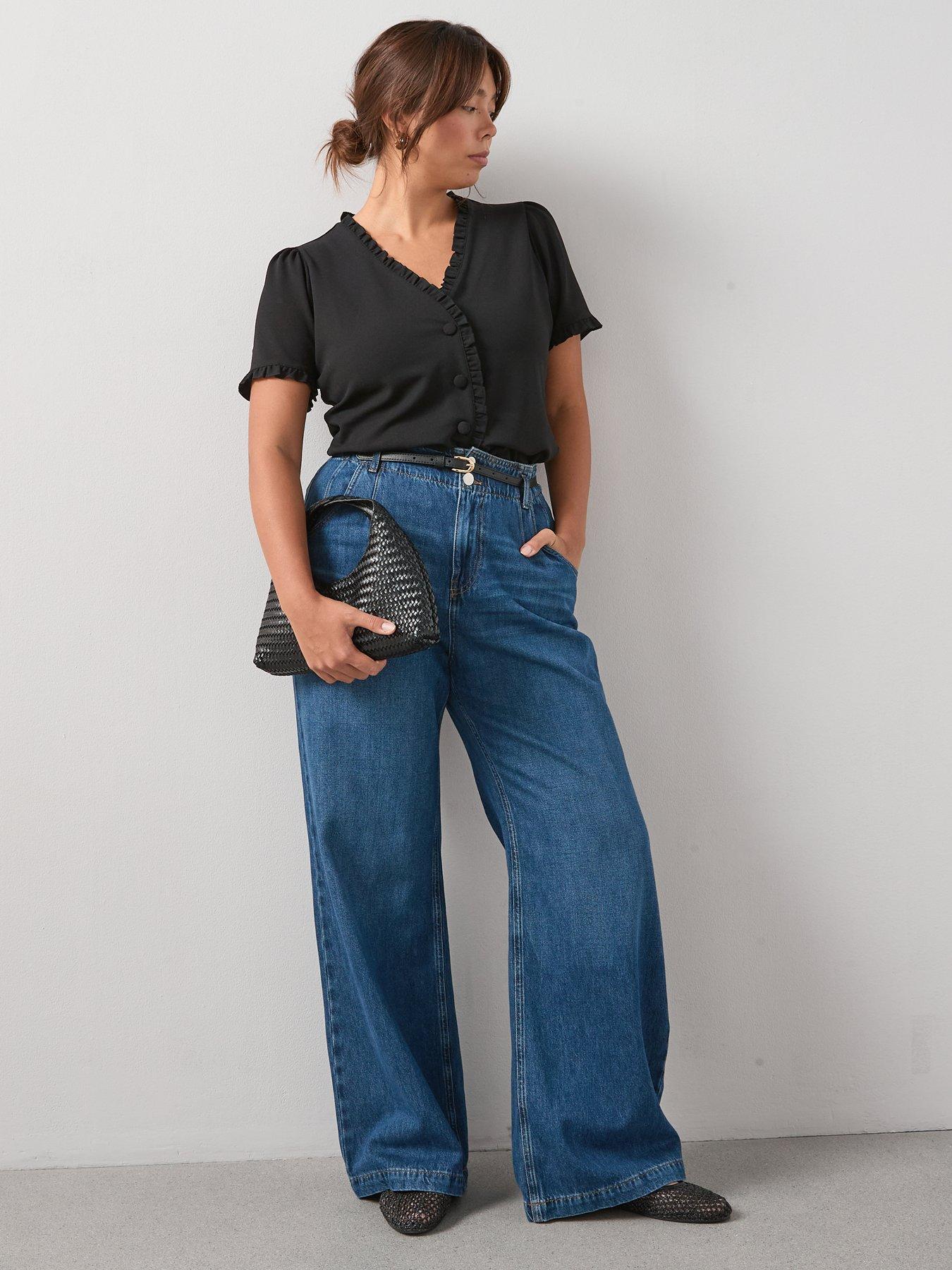 Image 5 of 6 of V by Very Curve Frill Trim Button Top - Black