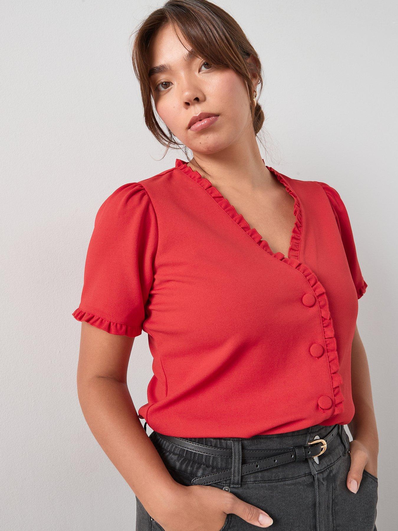 v-by-very-curve-frill-trim-button-top-red