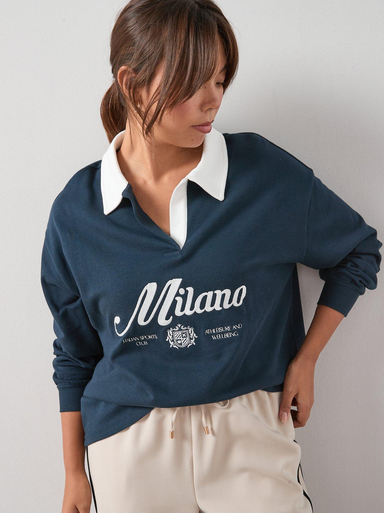 V by Very Curve Collar Detail Rugby Top - Navy