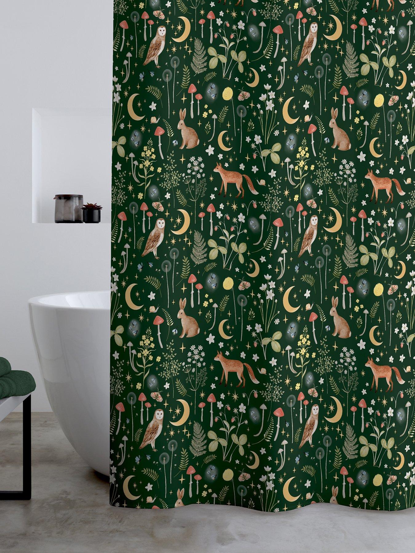 Image 1 of 2 of Catherine Lansfield Enchanted Twilight Shower Curtain- Forest Green