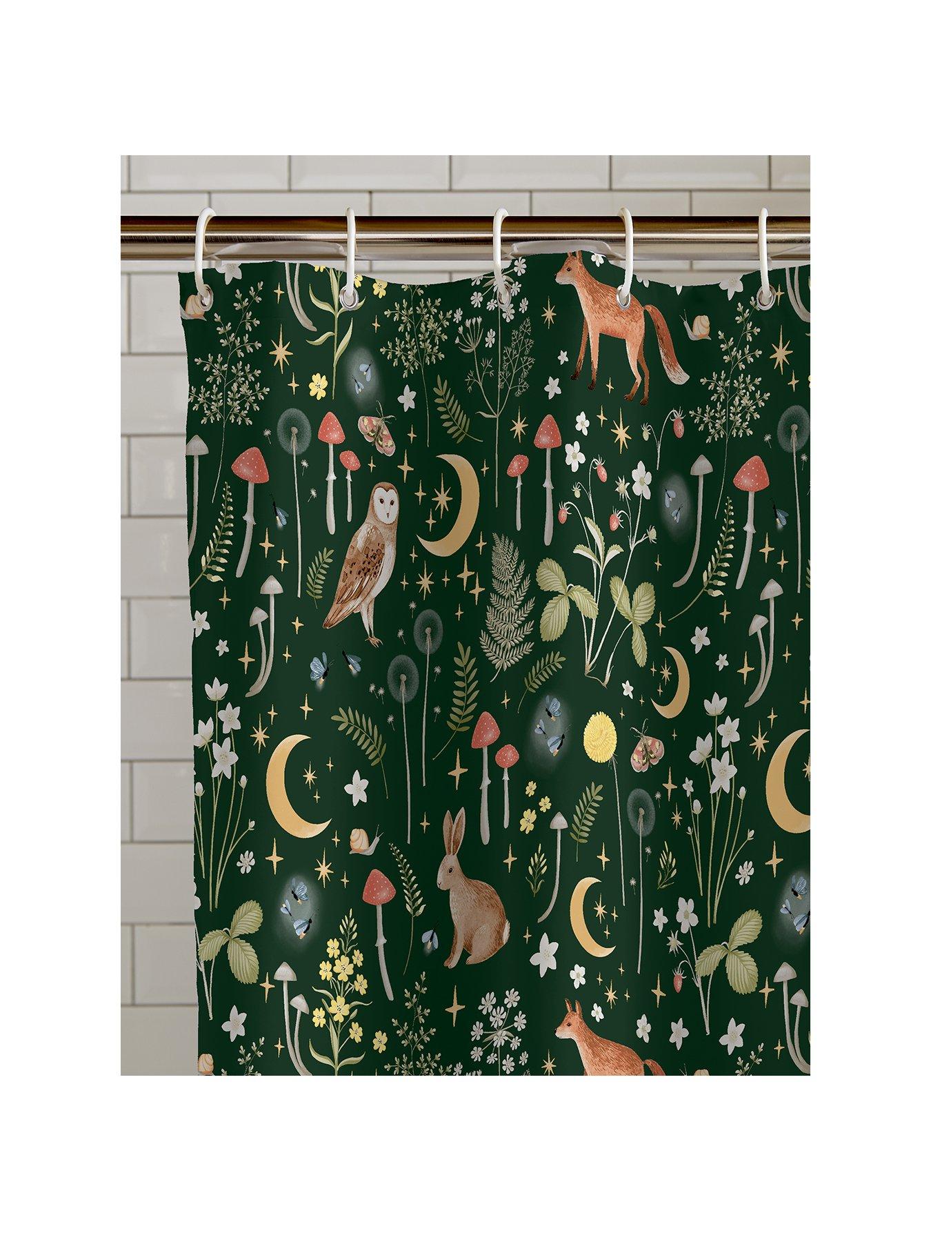 Image 2 of 2 of Catherine Lansfield Enchanted Twilight Shower Curtain- Forest Green