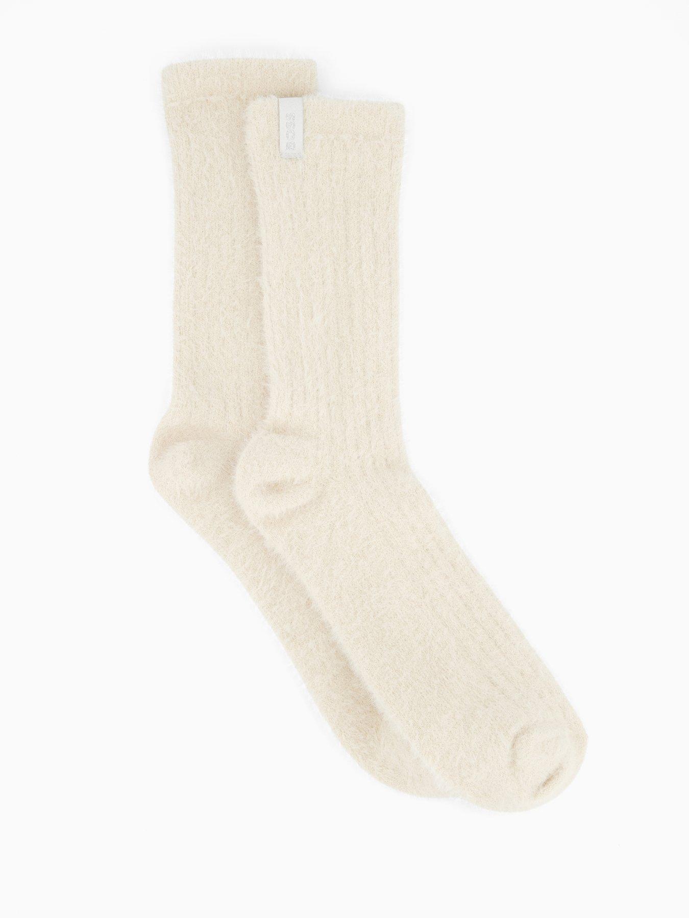 Image 1 of 3 of BOSS Furry Ribbed Socks - White