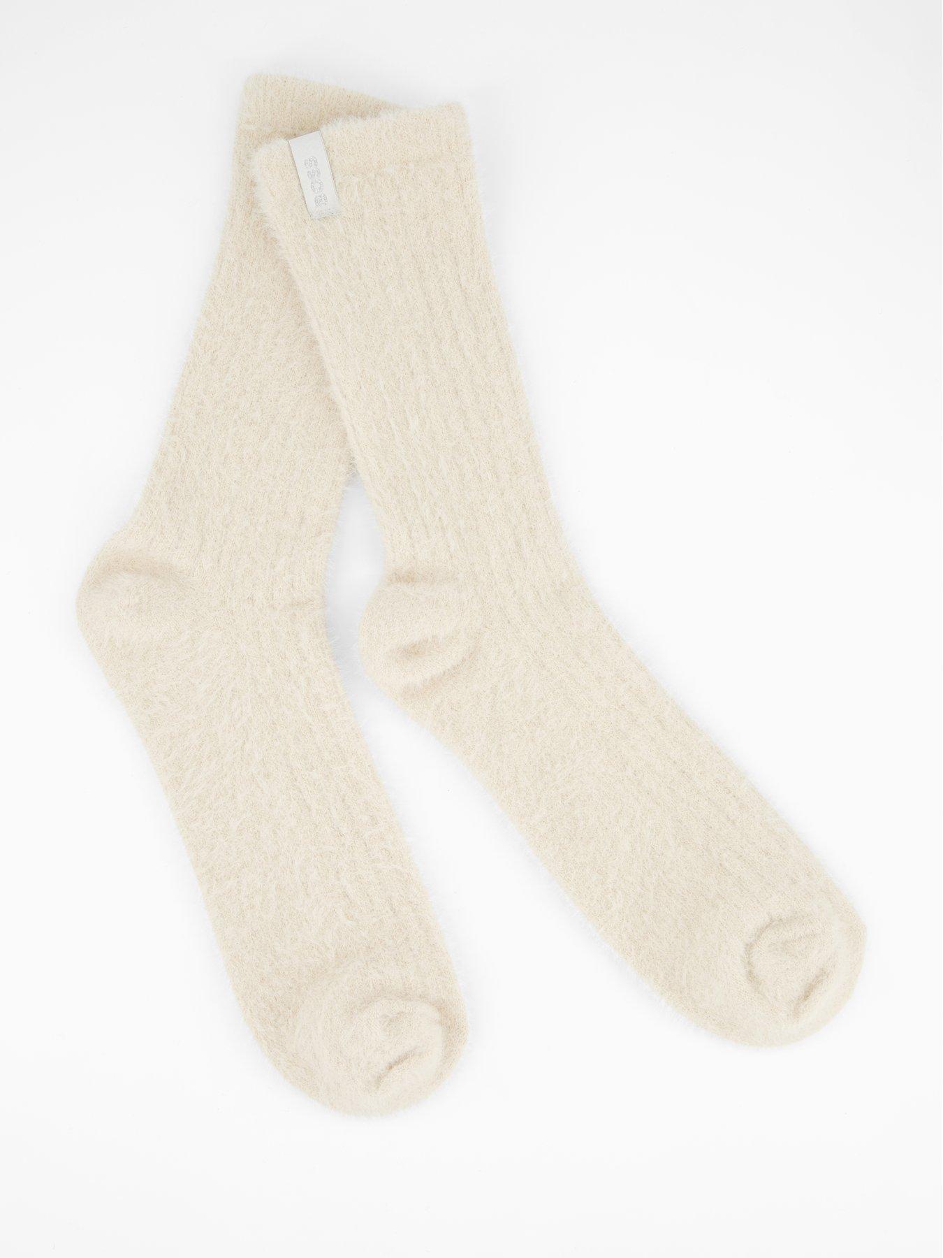 Image 2 of 3 of BOSS Furry Ribbed Socks - White