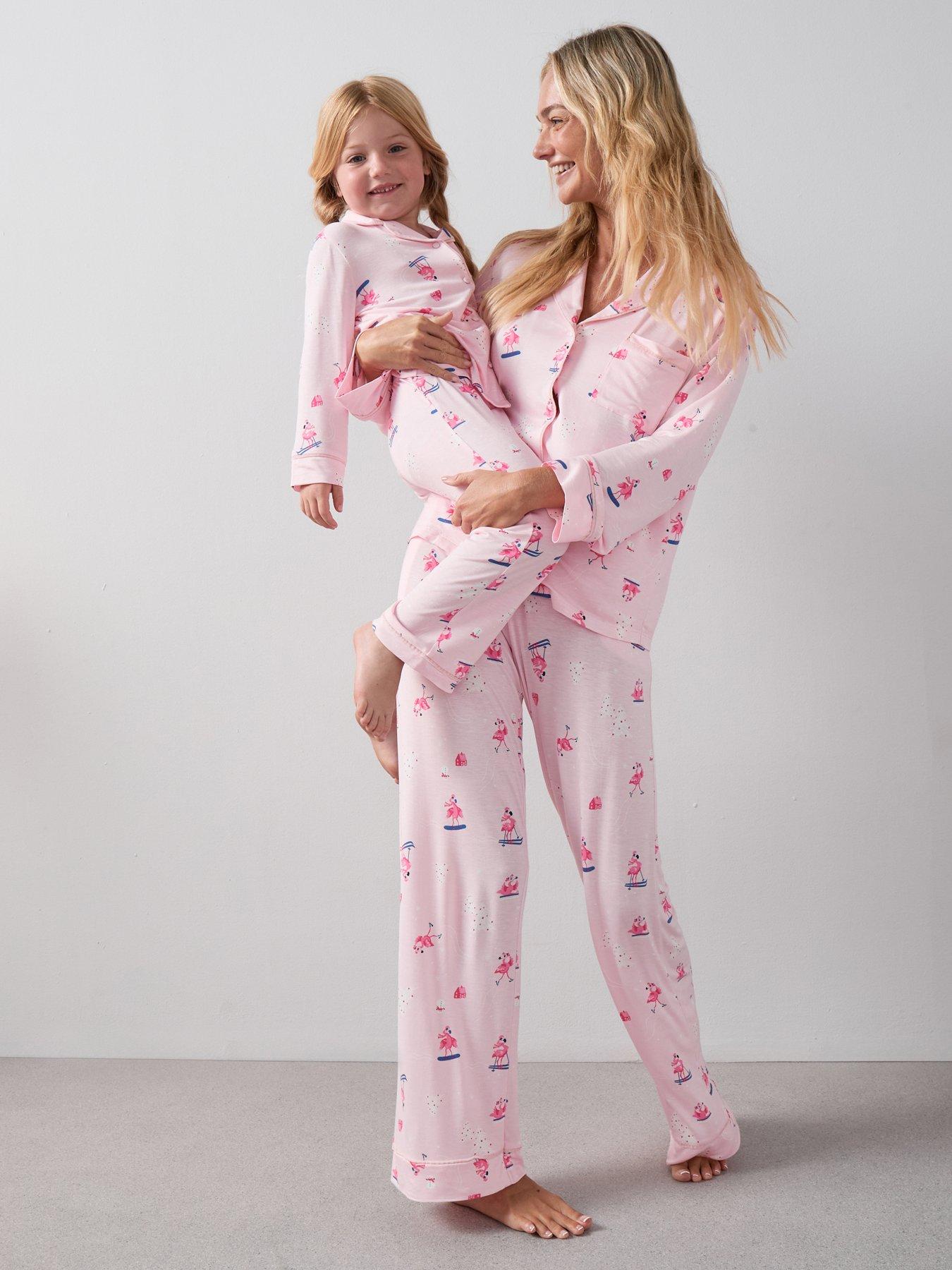 The Very Collection Girls Family Christmas Pyjamas Flamingo Mini Me Set - Pink