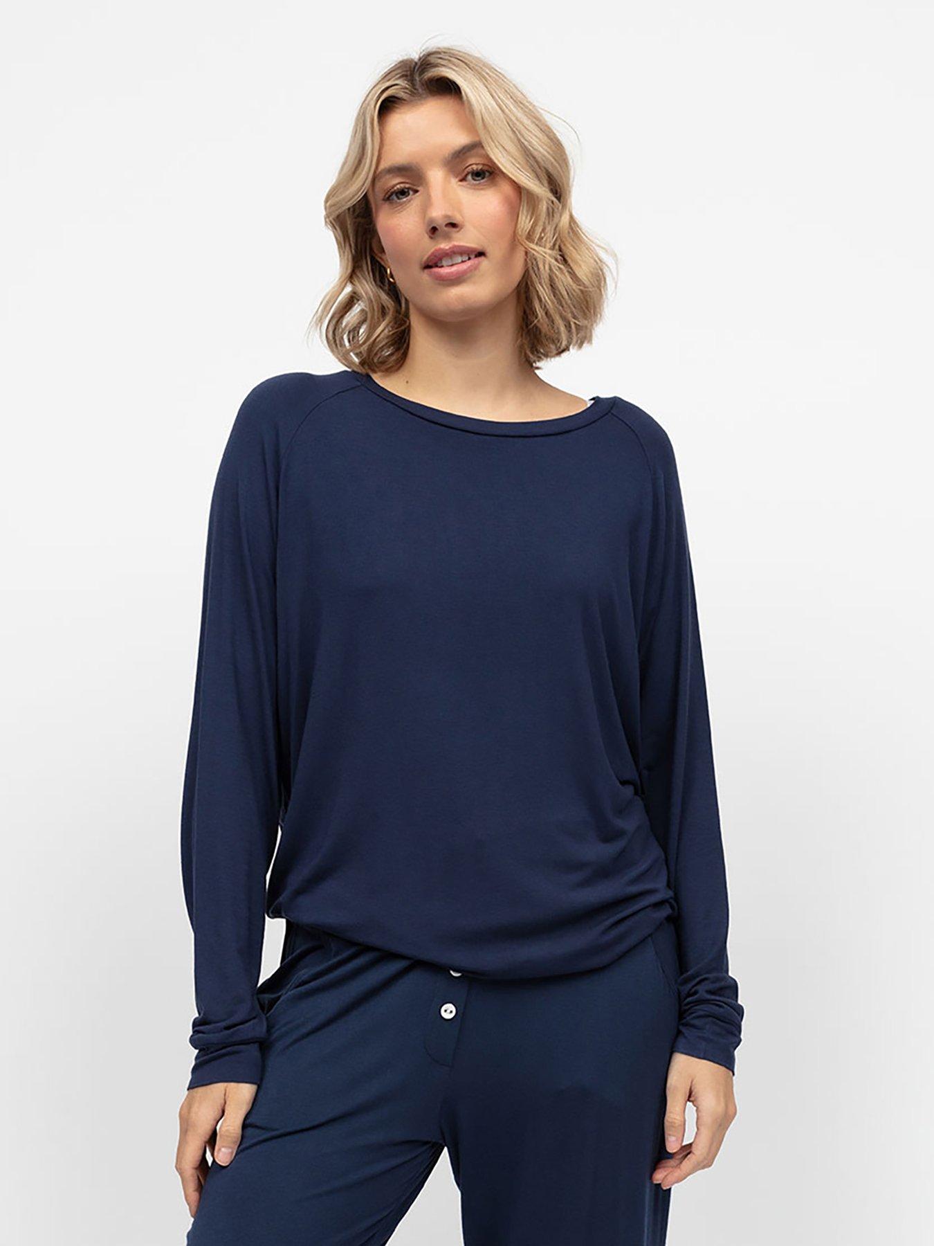 Cyberjammies Marina Navy Slouch Jersey Long Sleeve Pyjama Top - Navy