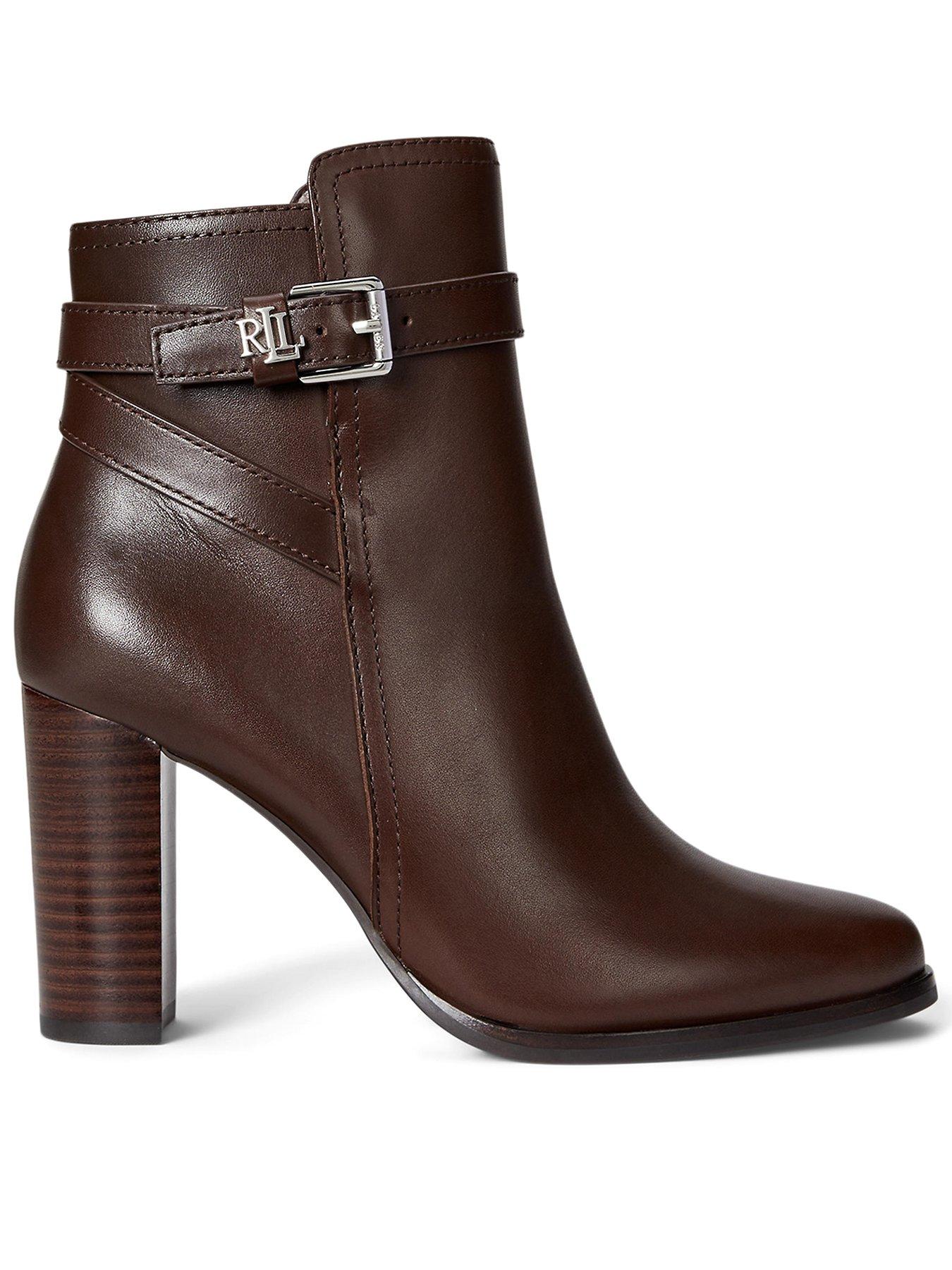 Lauren by Ralph Lauren Brooke Buckle Heeled Ankle Boot - Brown