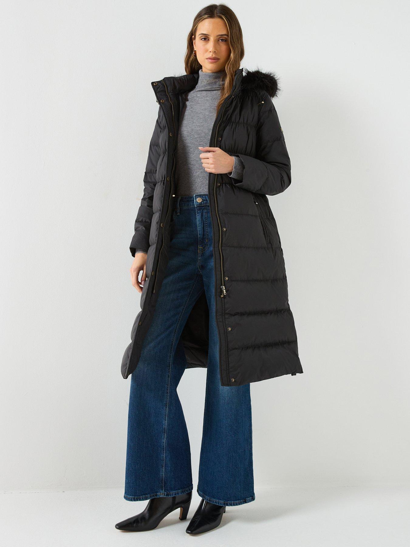 Lauren by Ralph Lauren Faux Fur Trim Padded Hooded Coat - Black