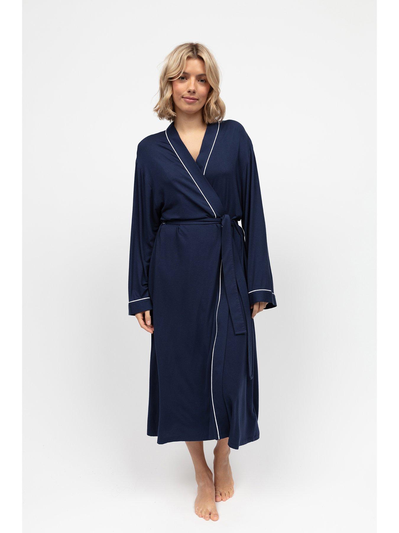 Cyberjammies Marina Navy Jersey Long Sleeve Long Dressing Gown - Navy - Blue