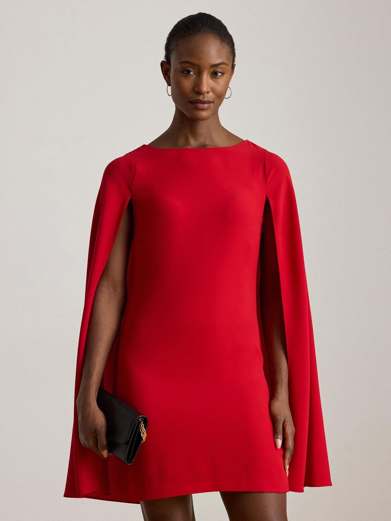 Lauren by Ralph Lauren Petra Long Sleeve Mini Cocktail Dress - Red