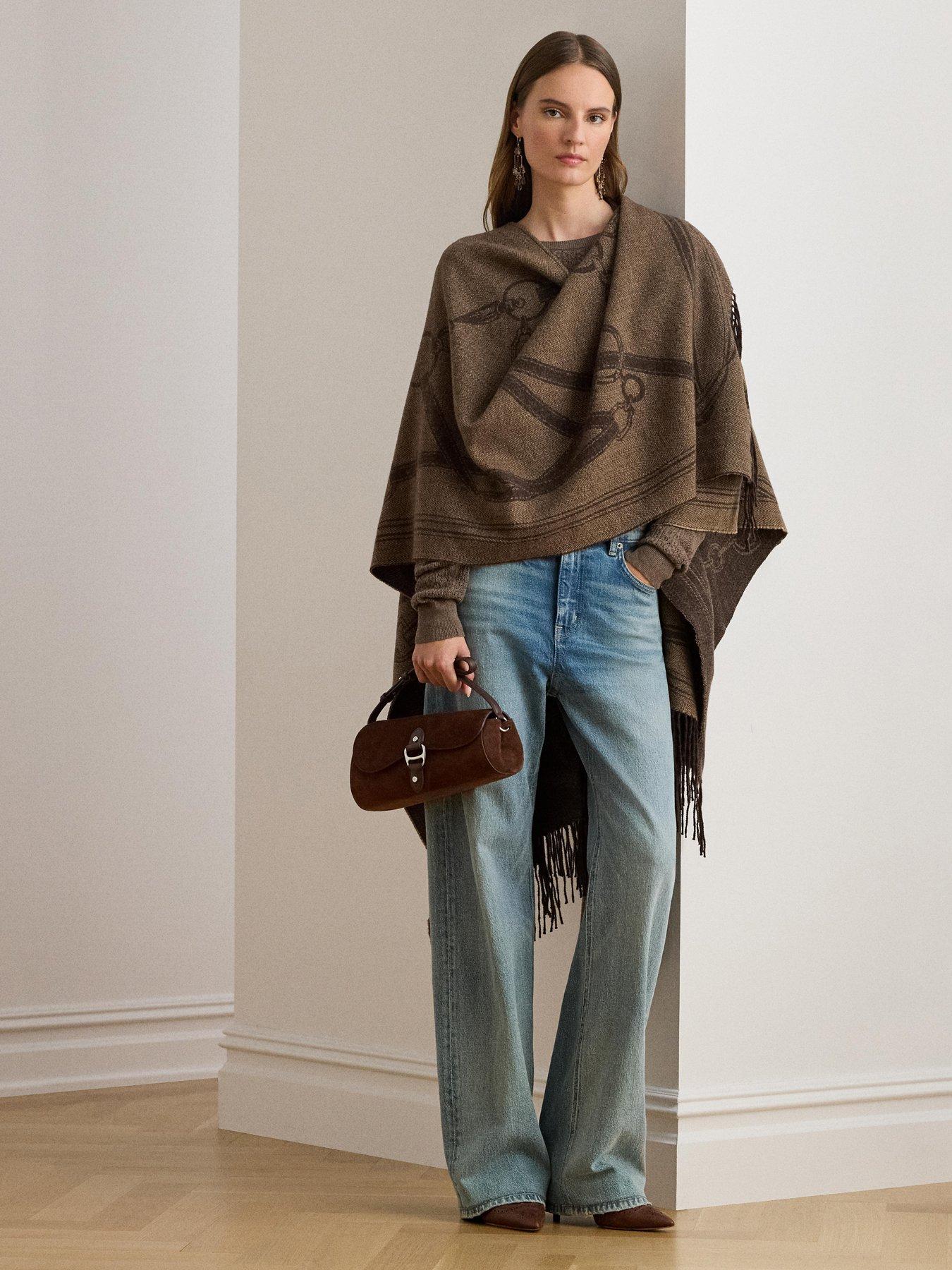 Lauren by Ralph Lauren Jacquard Knitted Cape - Camel/brown