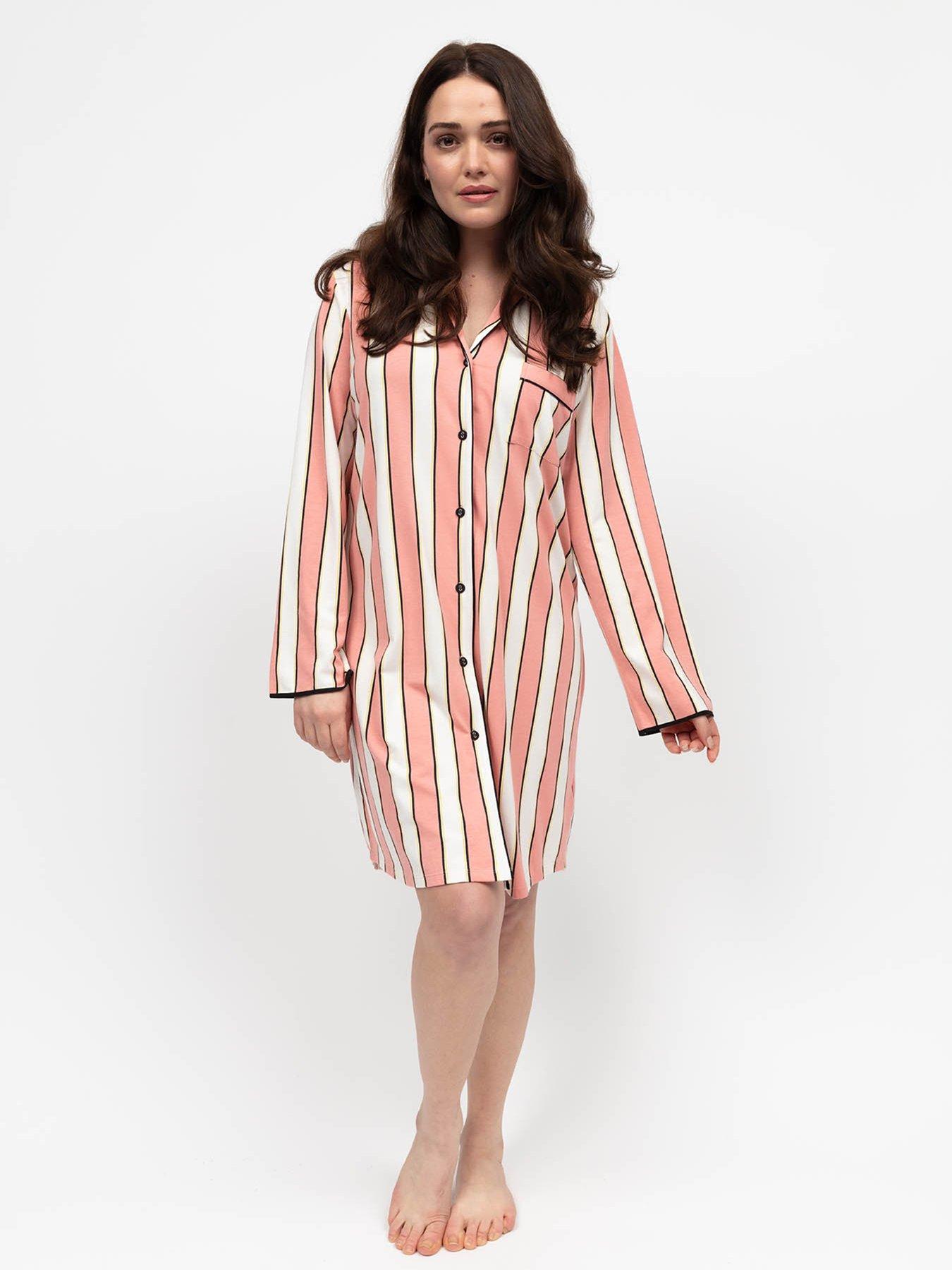 Cyberjammies Stripe Printed Jersey Long Sleeve Night Shirt - Bonnie Pink
