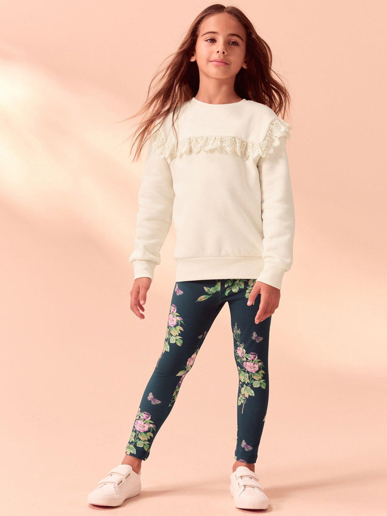 Laura Ashley Older Girls Floral Legging Set - Cream