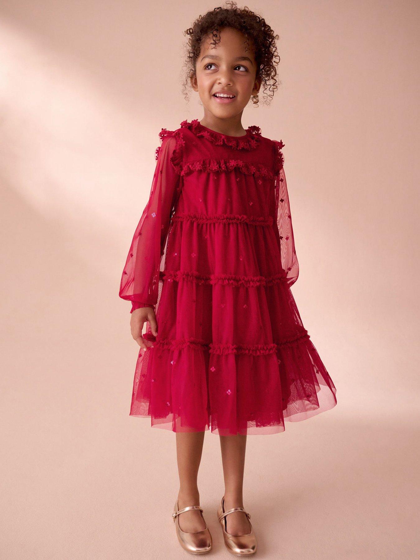 Laura Ashley Girls Sequin Occasion Dress - Red