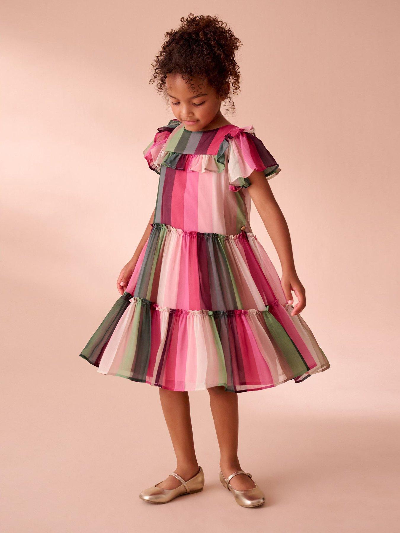 Laura Ashley Girls Multi Stripe Dress - Pink