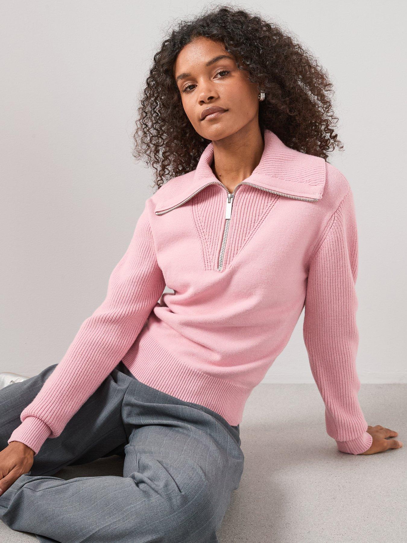 the-very-collection-zip-through-knitted-collared-neck-jumper-pinkoutfit