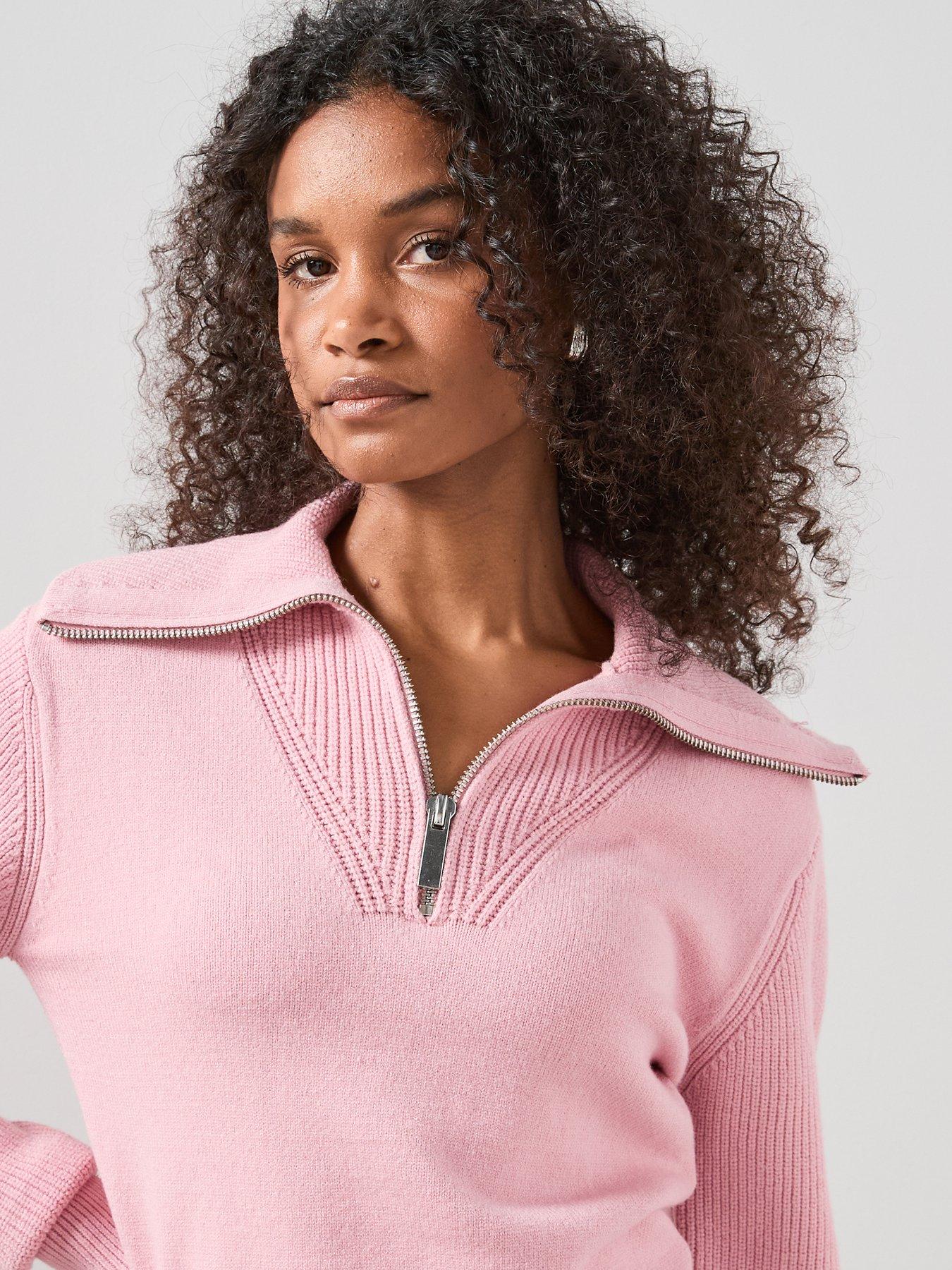 the-very-collection-zip-through-knitted-collared-neck-jumper-pinkdetail