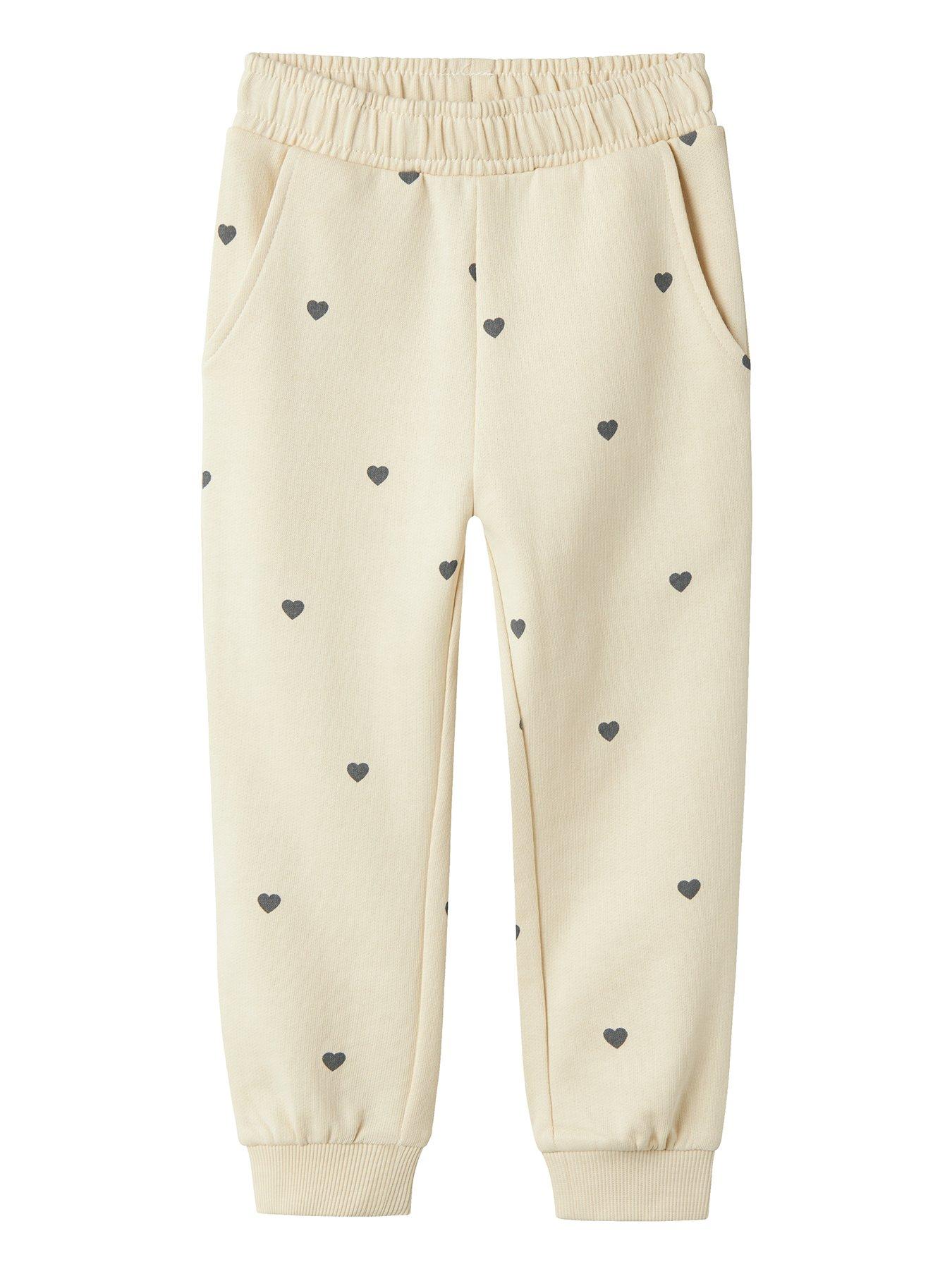 Name It Mini Girls Heart Print Co-Ord Joggers - Cream