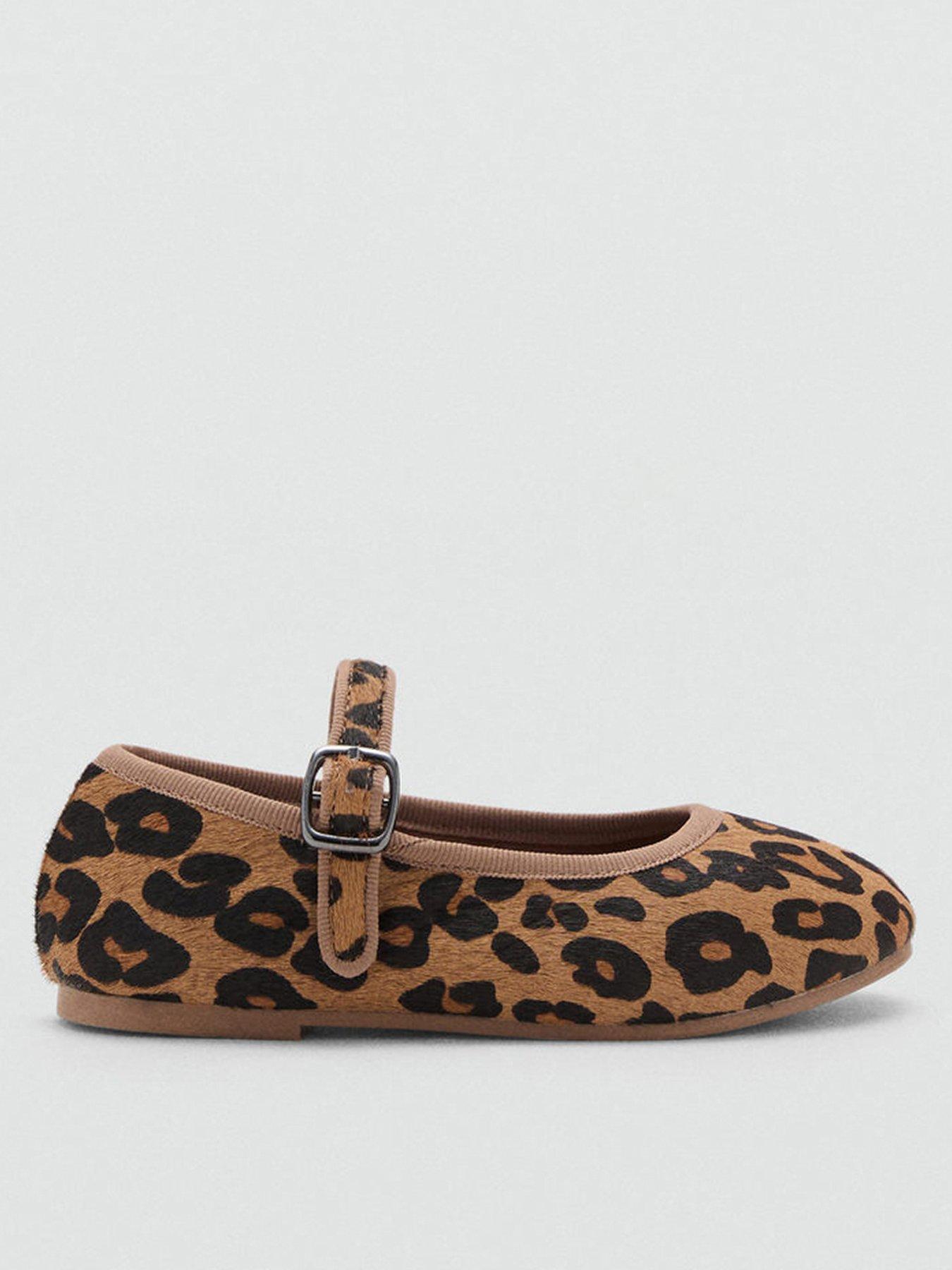 Mango Younger Girls Leopard Ballerina Shoes - Black