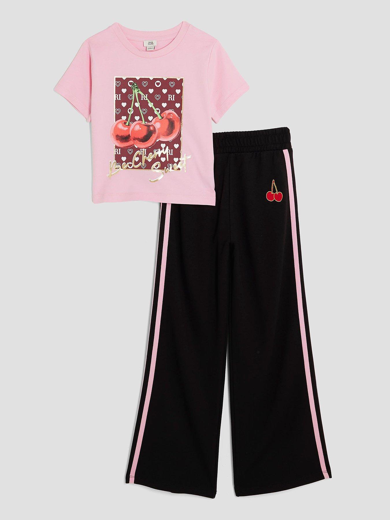 Image 1 of 5 of River Island Older Girls Cherry Tracksuit Set - Pink