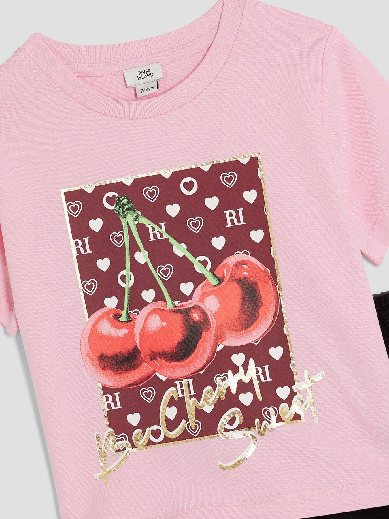 Image 4 of 5 of River Island Older Girls Cherry Tracksuit Set - Pink