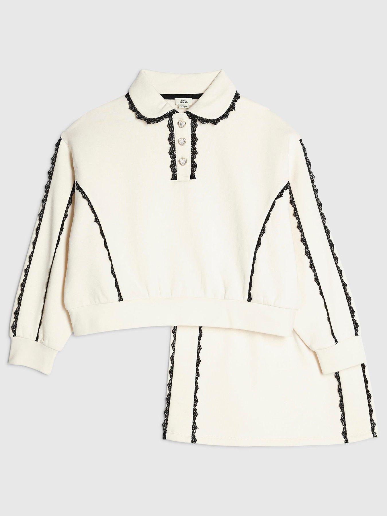 River Island Older Girls Lace Skirt Sweat Set - Cream