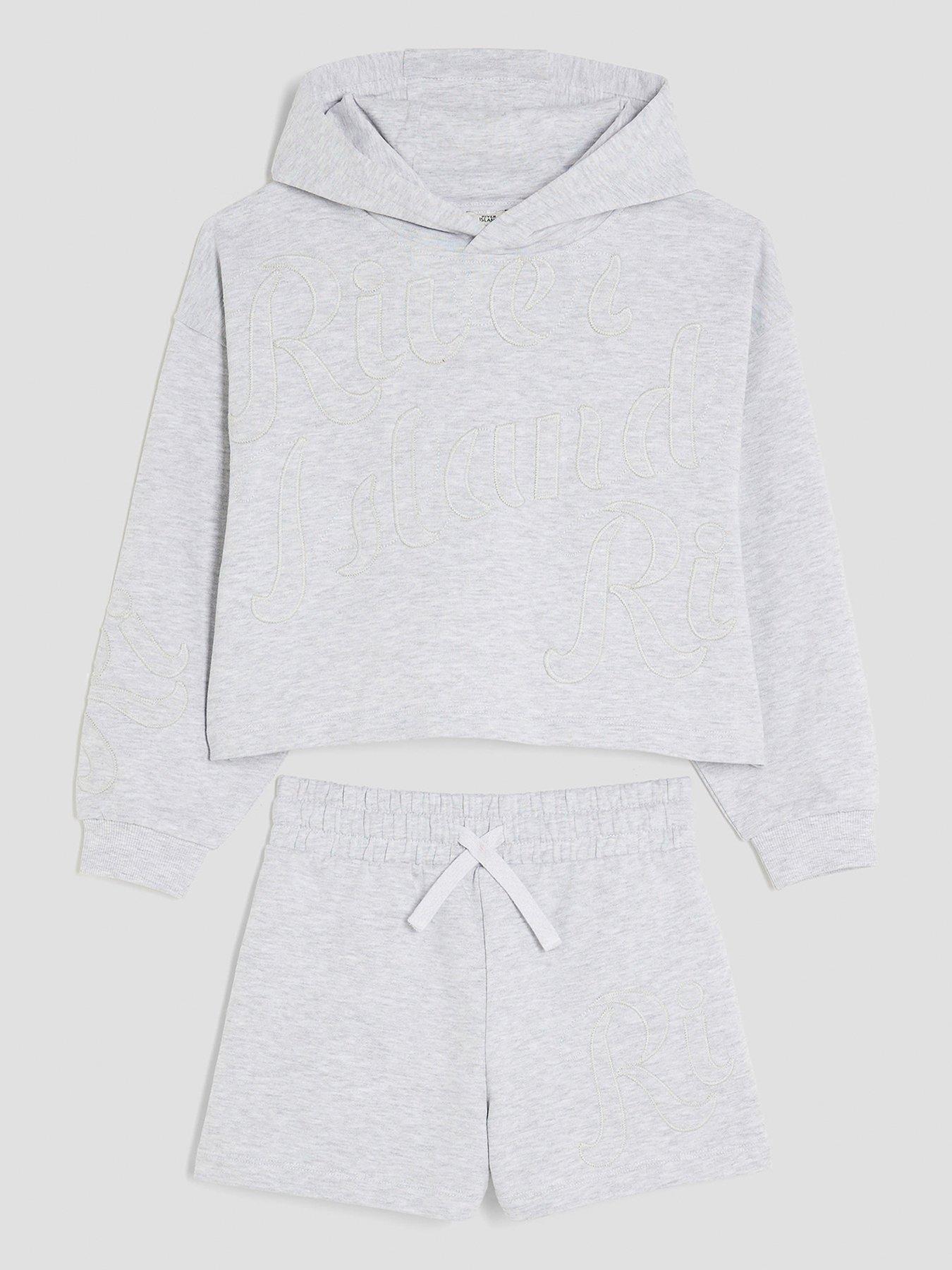 River Island Older Girls Hoodie And Shorts Set - Grey