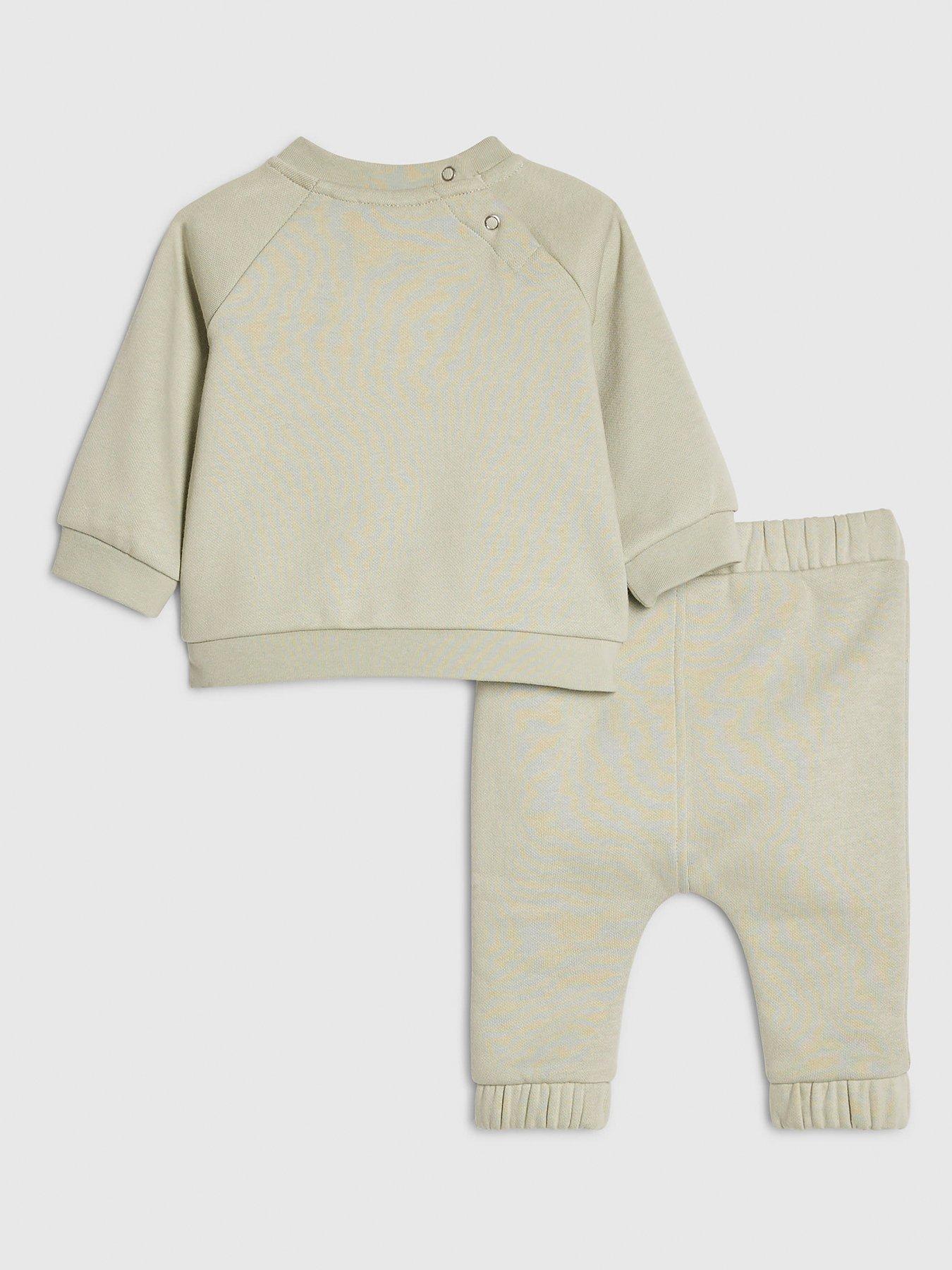 Image 2 of 5 of River Island Baby Boys Bear Pocket Sweatshirt Set - Khaki
